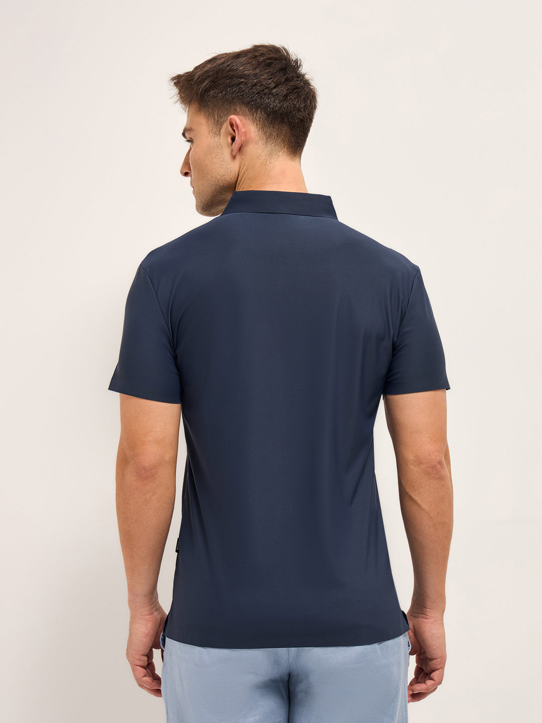 Men Diamond Blue Solid Slim Fit Polo T-shirt