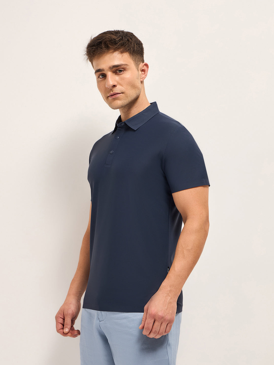 Men Diamond Blue Solid Slim Fit Polo T-shirt