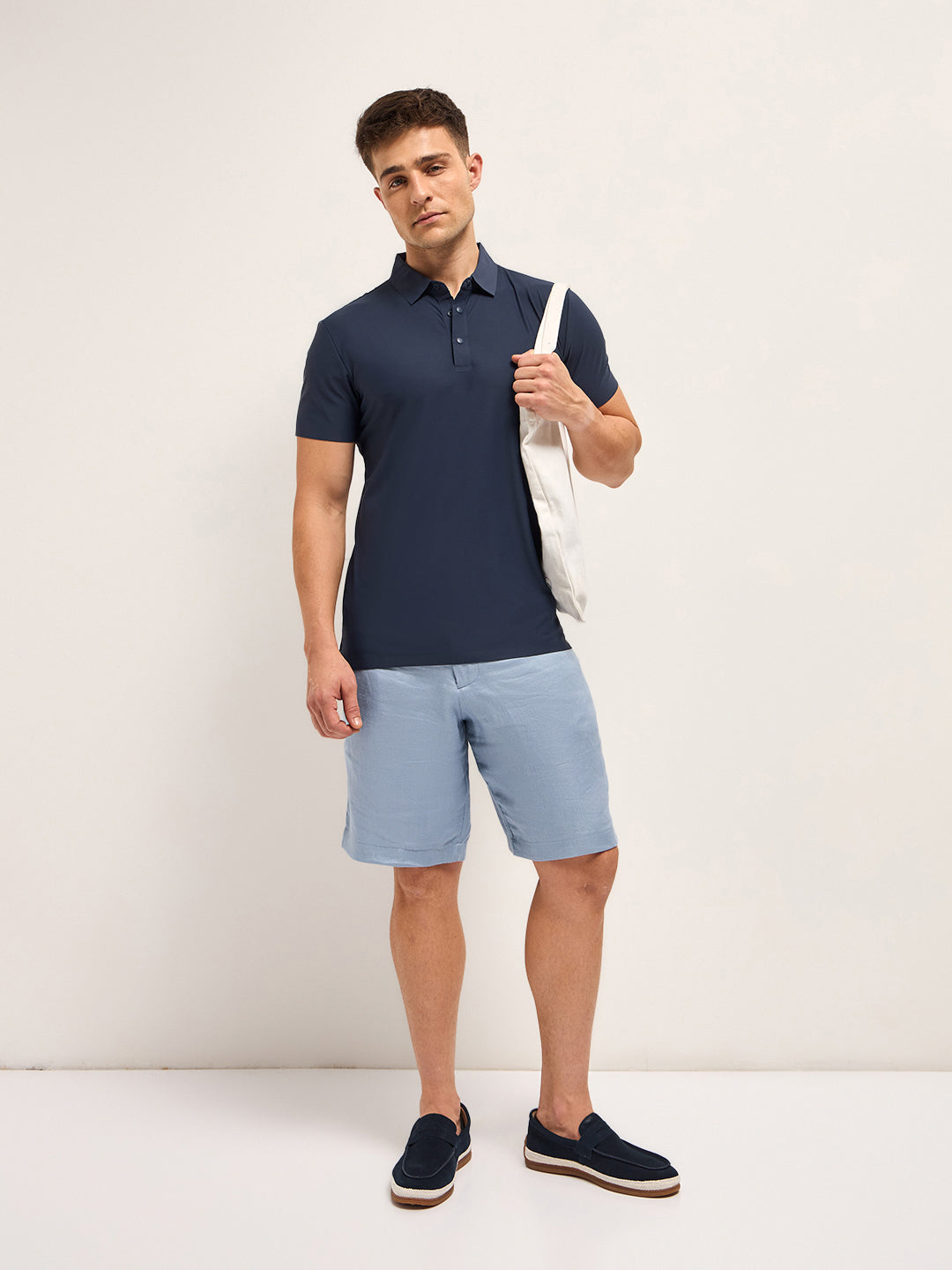 Men Diamond Blue Solid Slim Fit Polo T-shirt