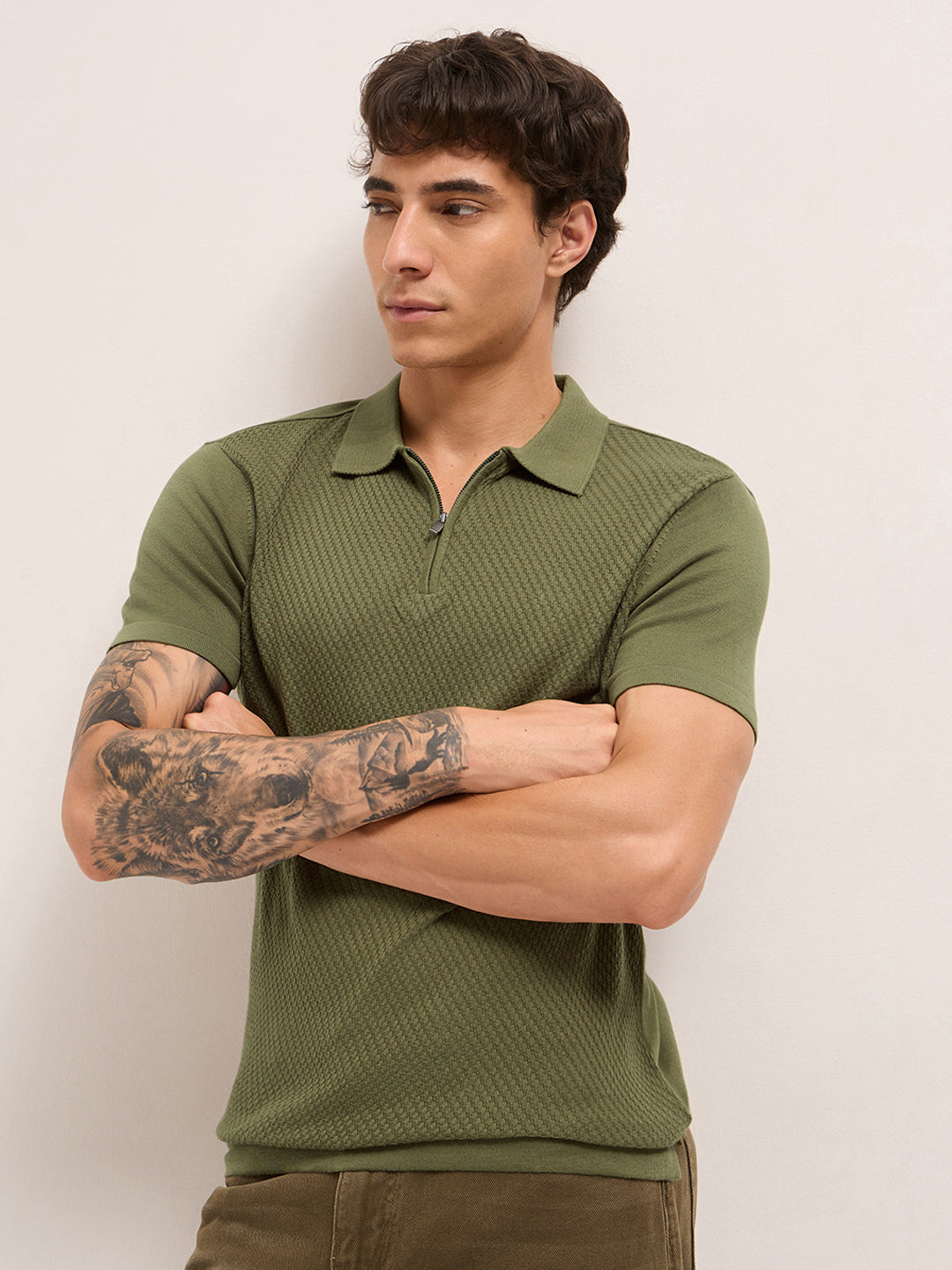 Men Cotton Textured Polo T-Shirt