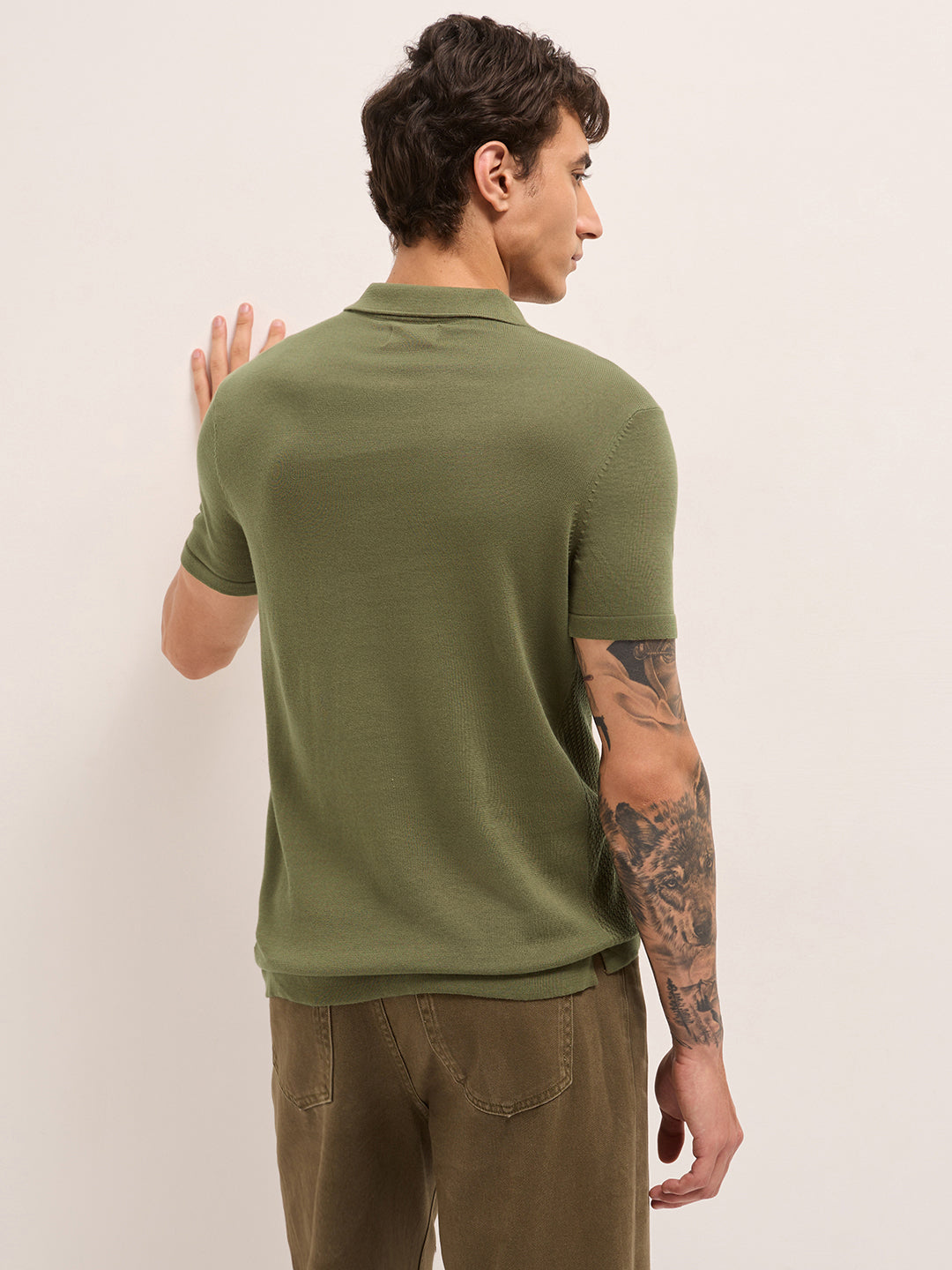 Men Cotton Textured Polo T-Shirt