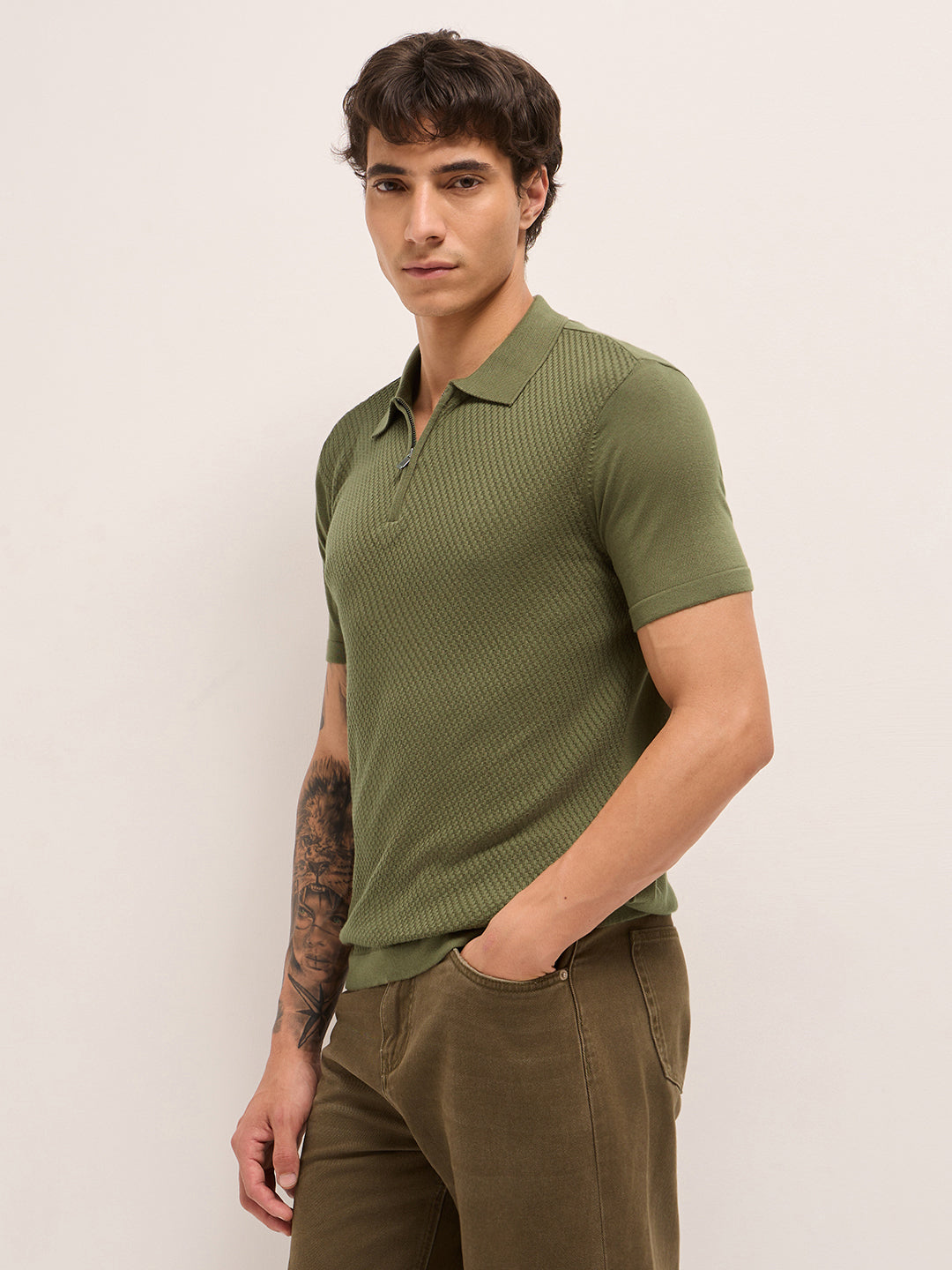 Men Cotton Textured Polo T-Shirt