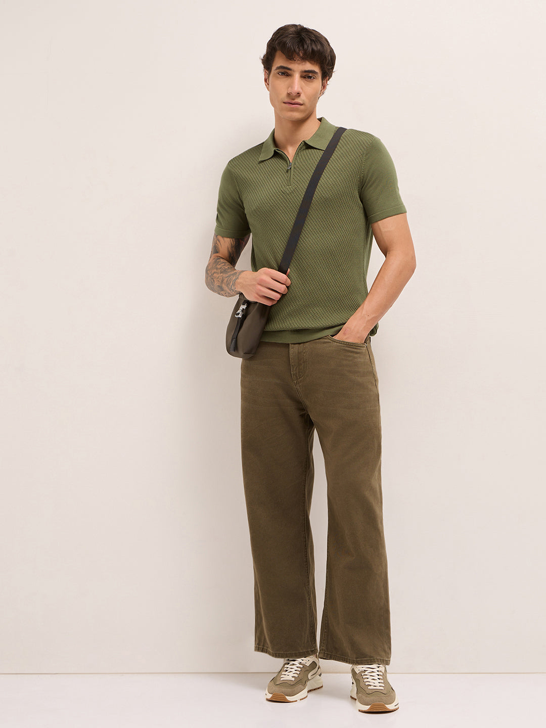 Men Cotton Textured Polo T-Shirt