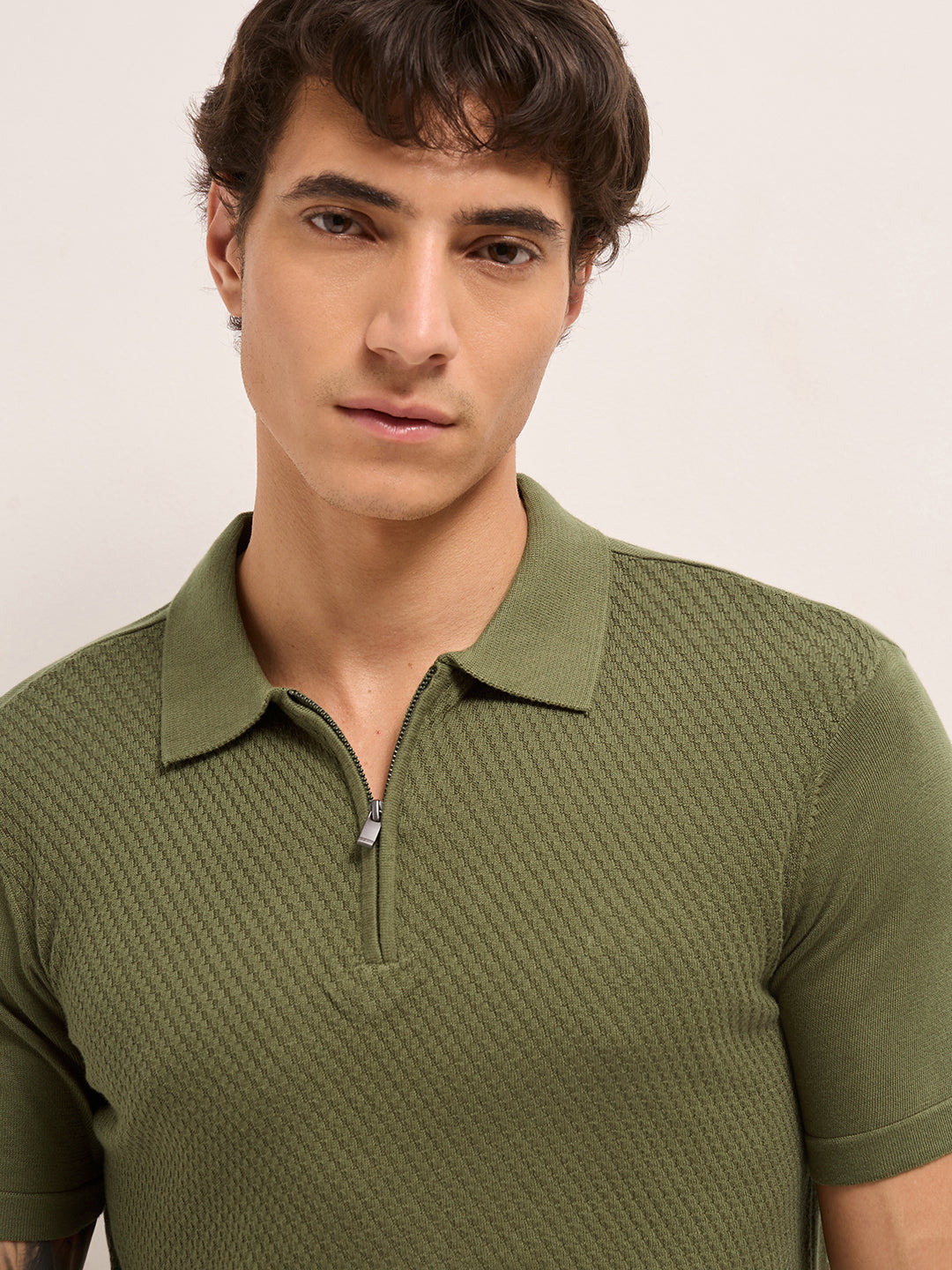 Men Cotton Textured Polo T-Shirt