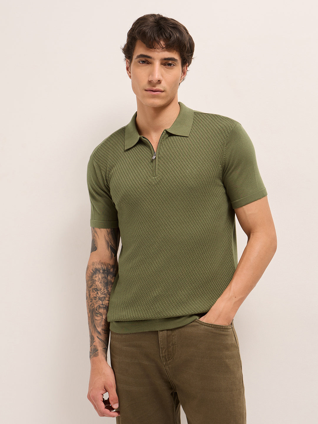 Men Cotton Textured Polo T-Shirt