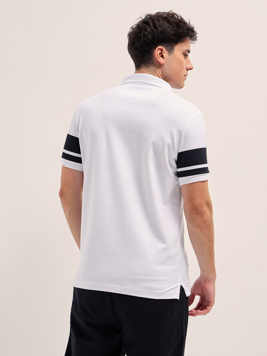 Men WhiteBlack Stripes Regular Fit Polo T-shirt
