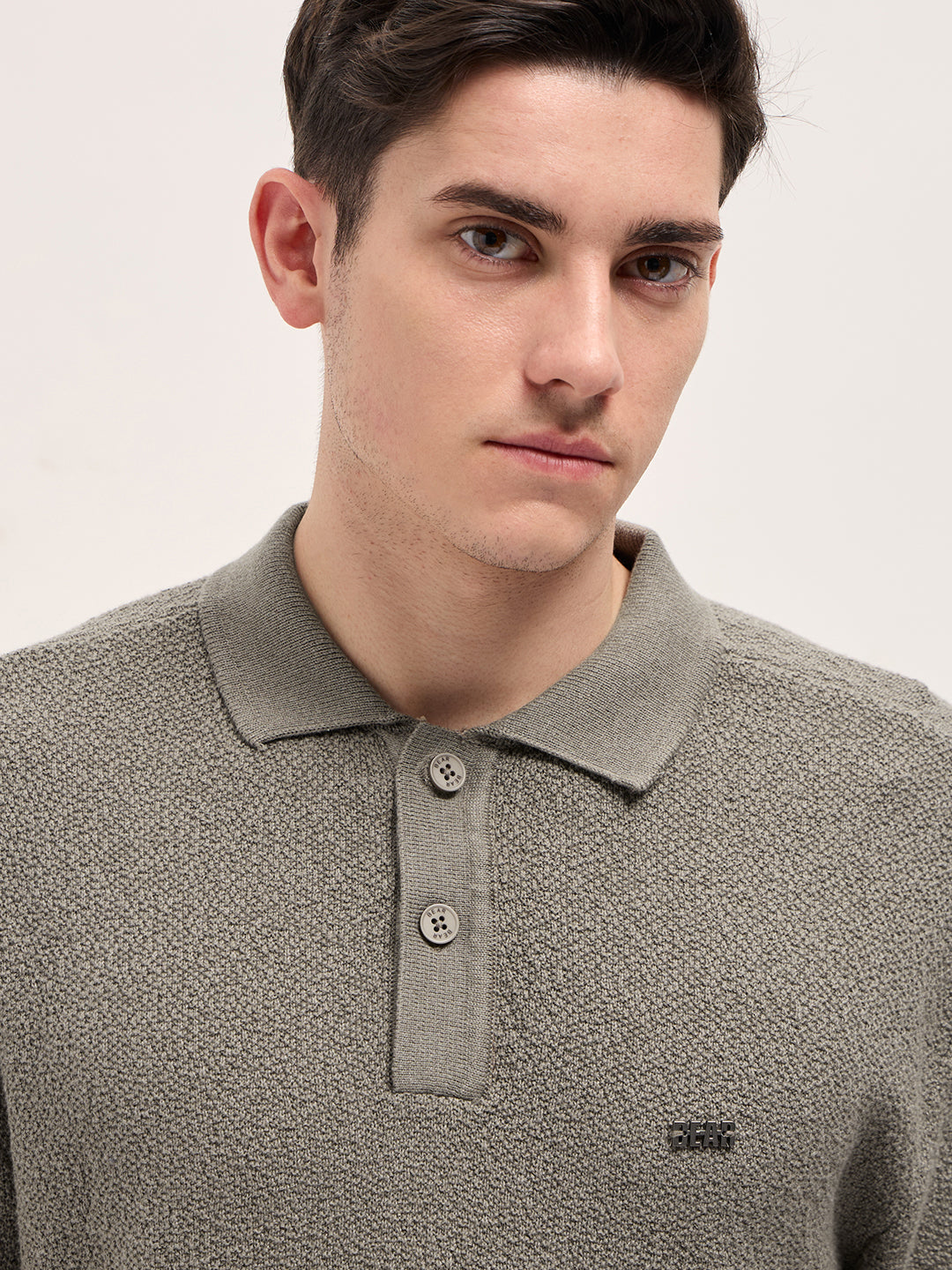 Men Brown Solid Texture Knit Design Regular Fit Polo
