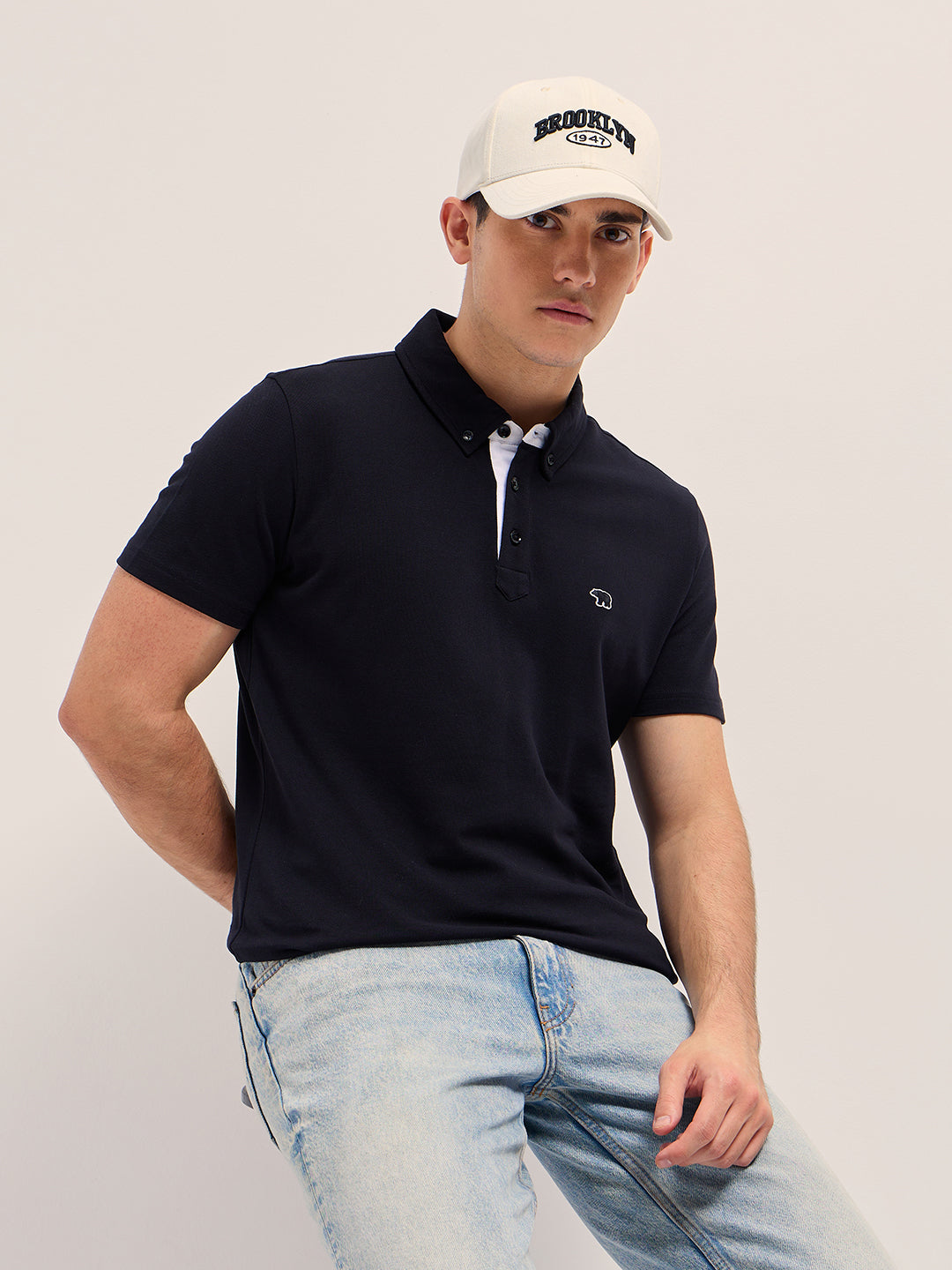 Men Black Regular Fit Polo T-Shirt