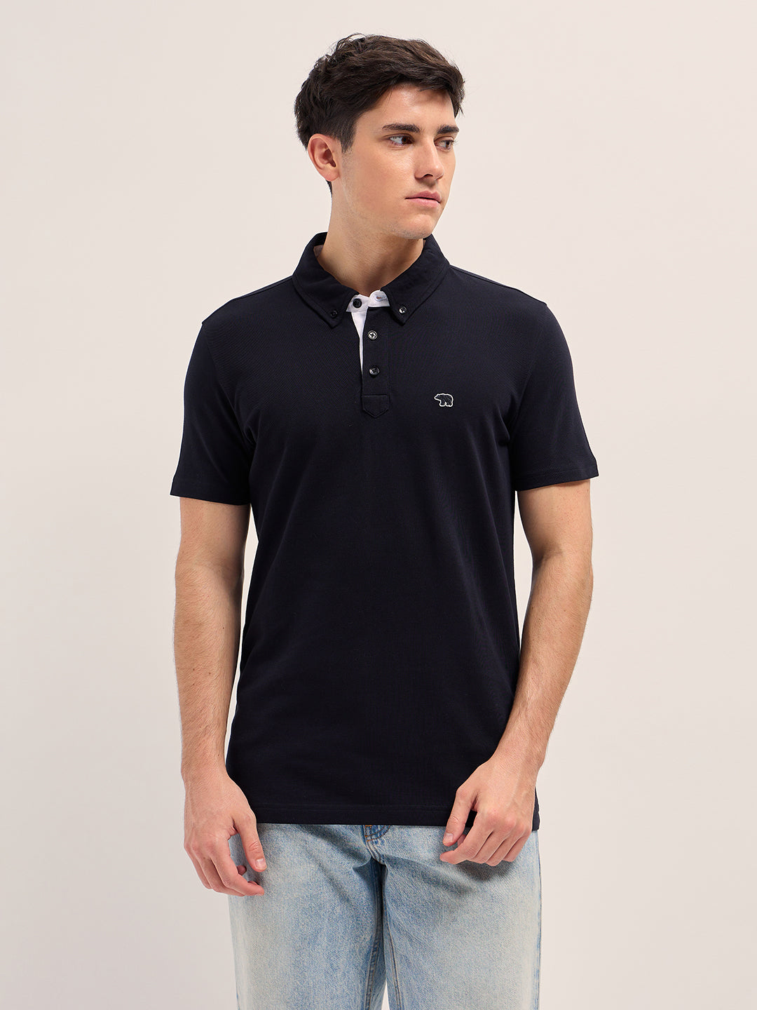 Men Black Regular Fit Polo T-Shirt