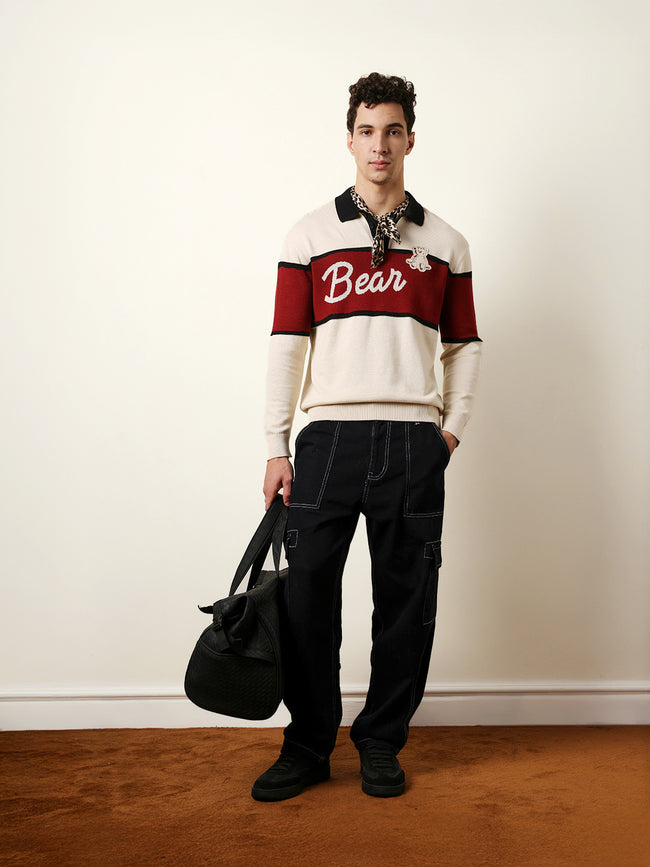 Men Beige Full Sleeve Polo T-Shirt