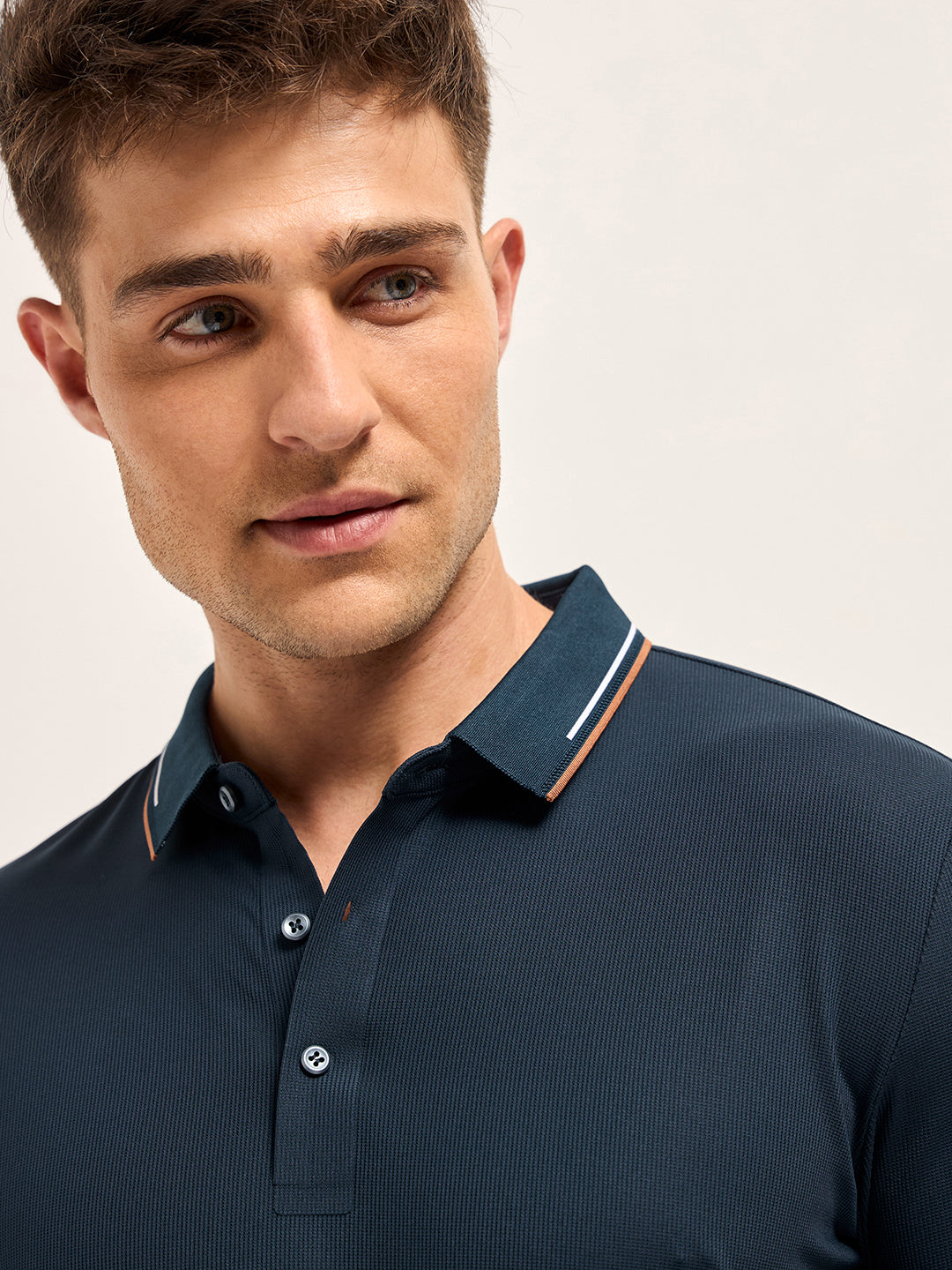 Men NavyContrast Piping Slim Fit Polo T-shirt