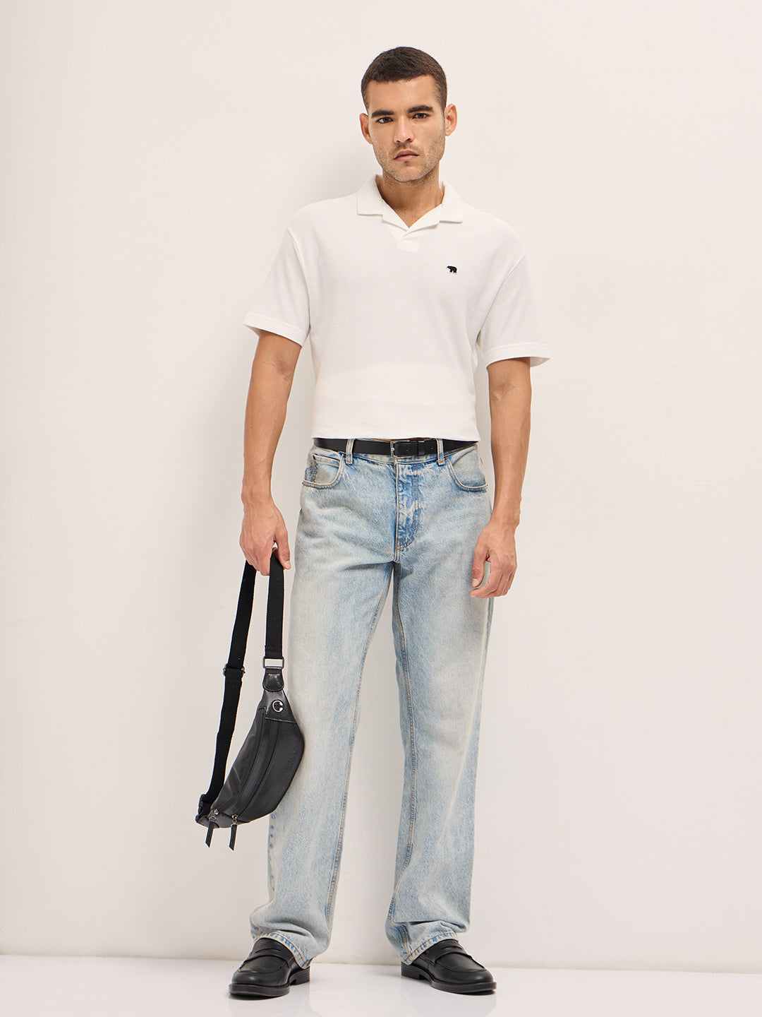 Men White Textured Knit Relax Fit Polo