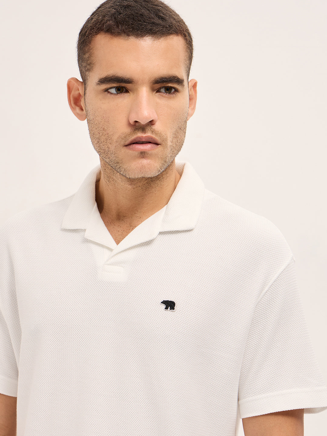 Men White Textured Knit Relax Fit Polo
