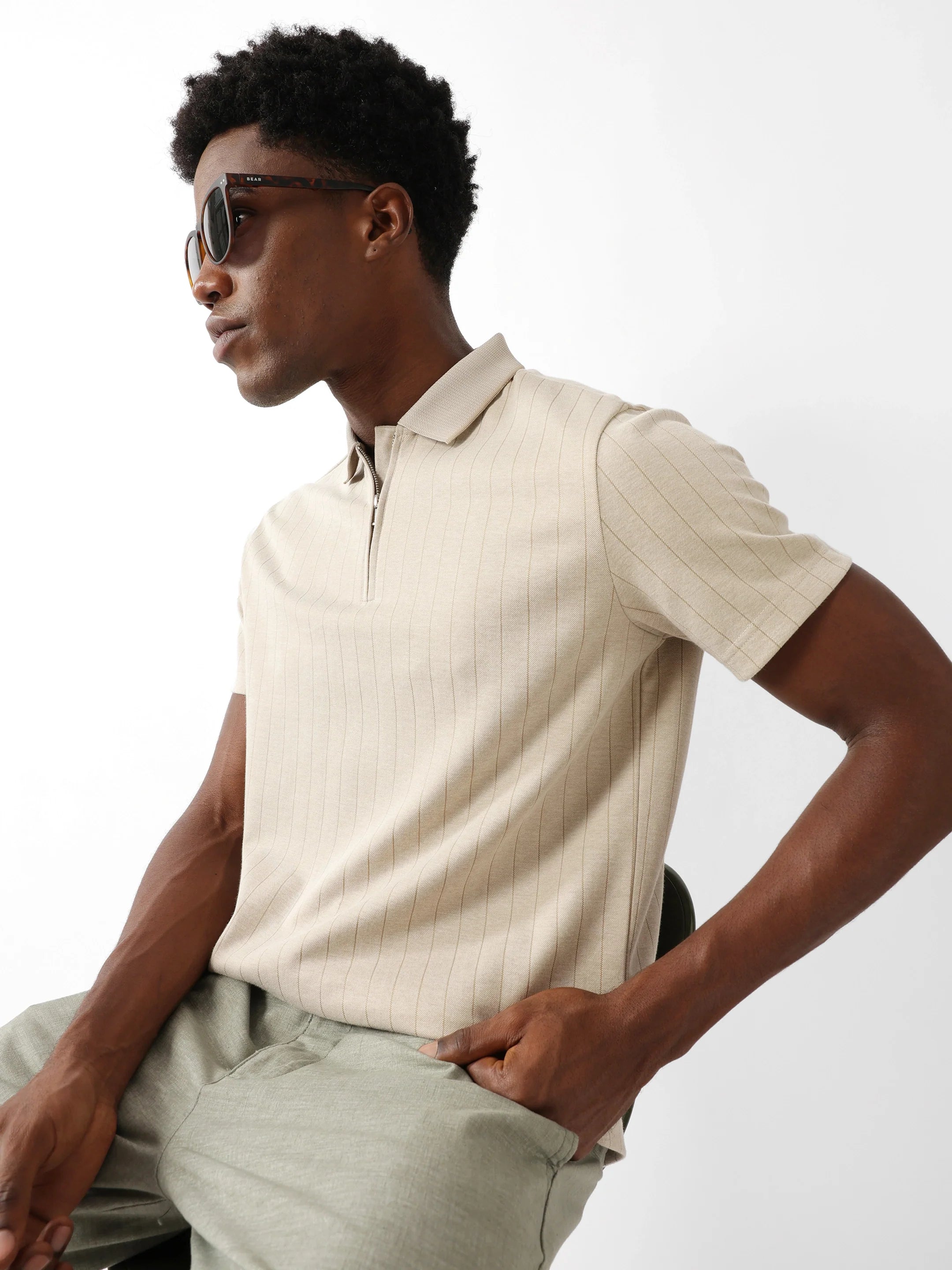 Men Beige Regular Fit Polo