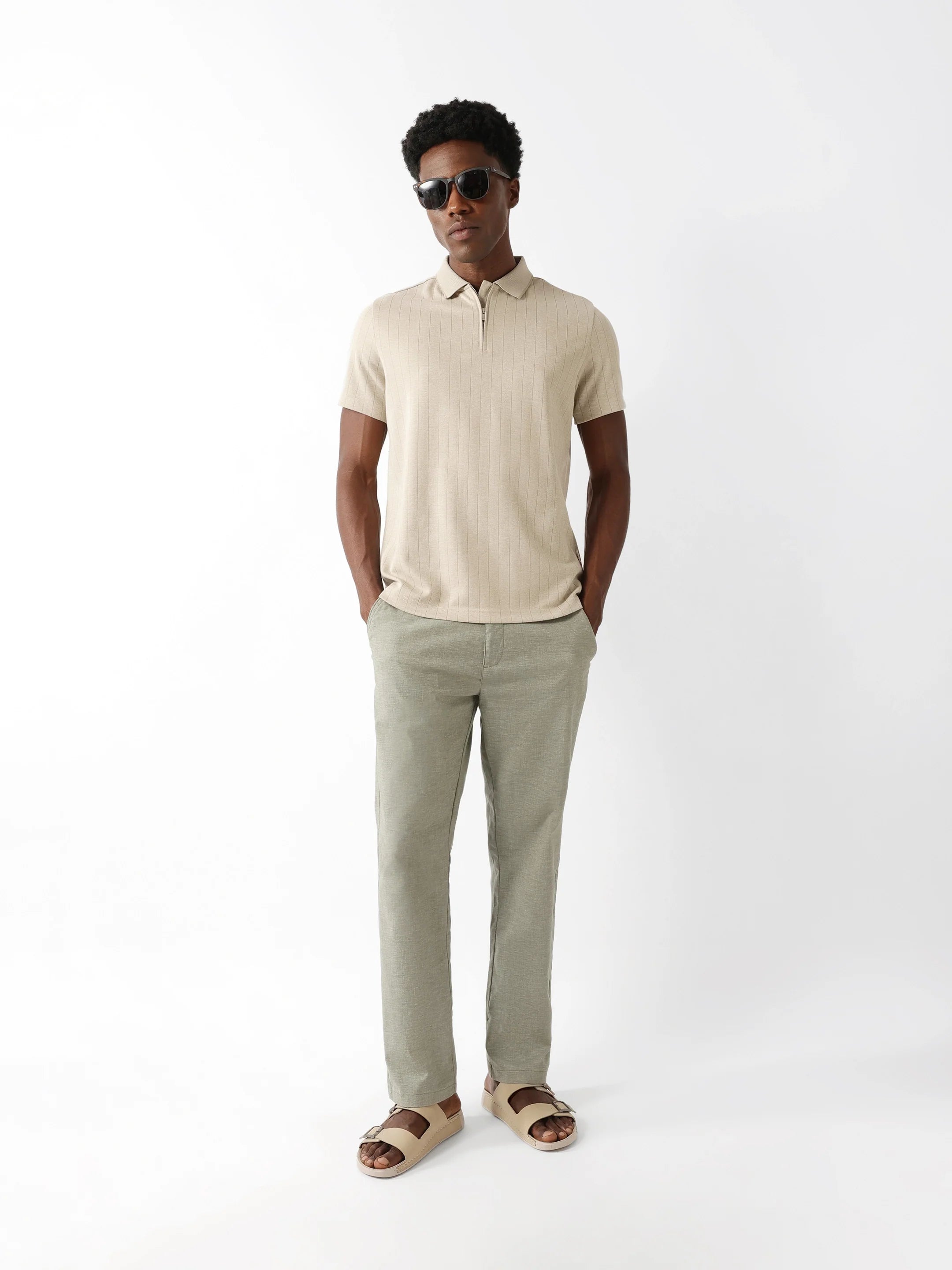 Men Beige Regular Fit Polo