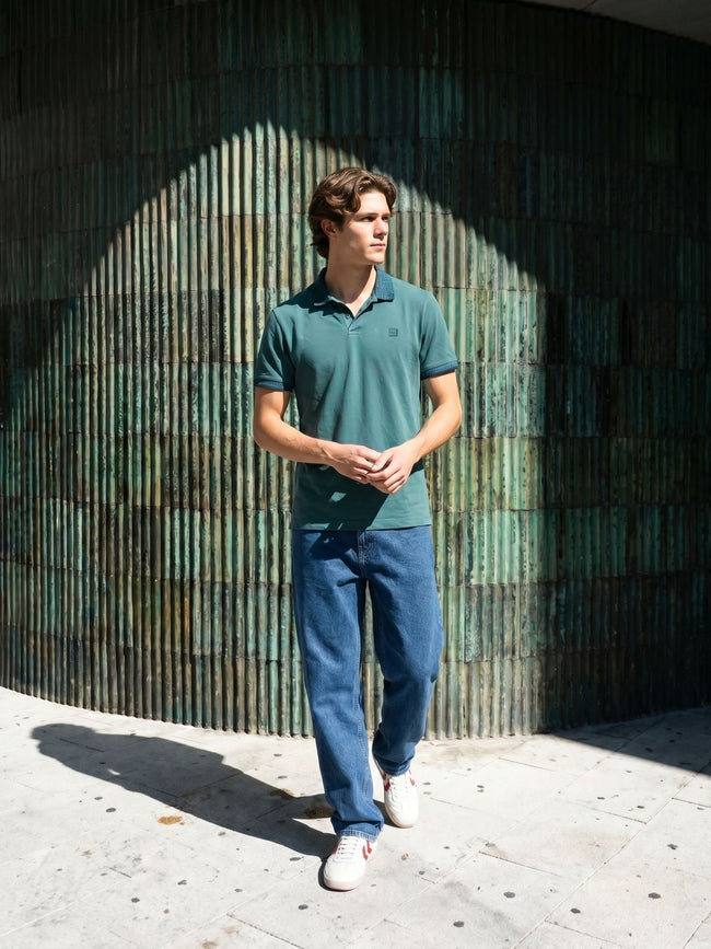 Men Green Solid Cotton Polo T-Shirt