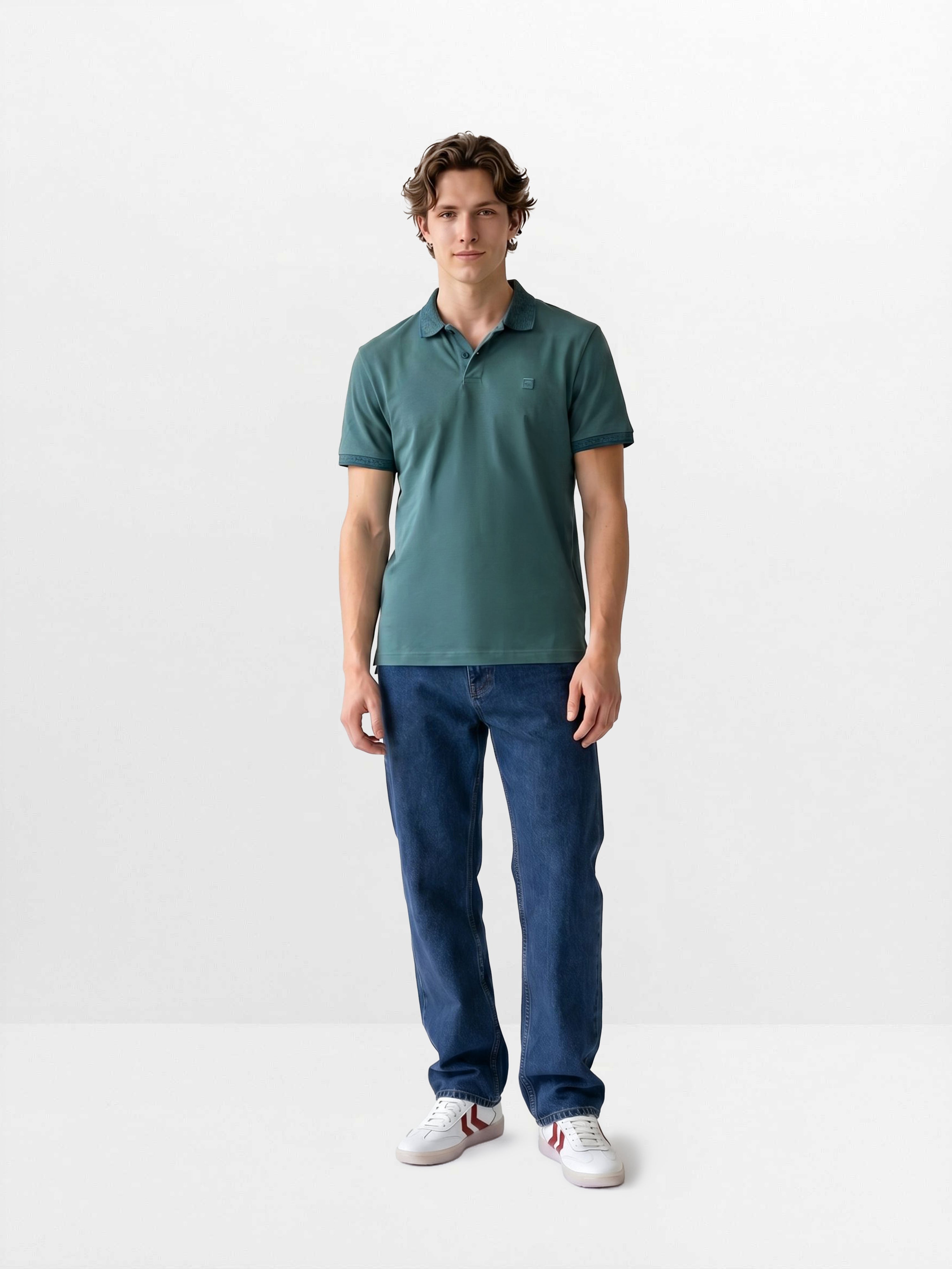 Men Green Solid Cotton Polo T-Shirt