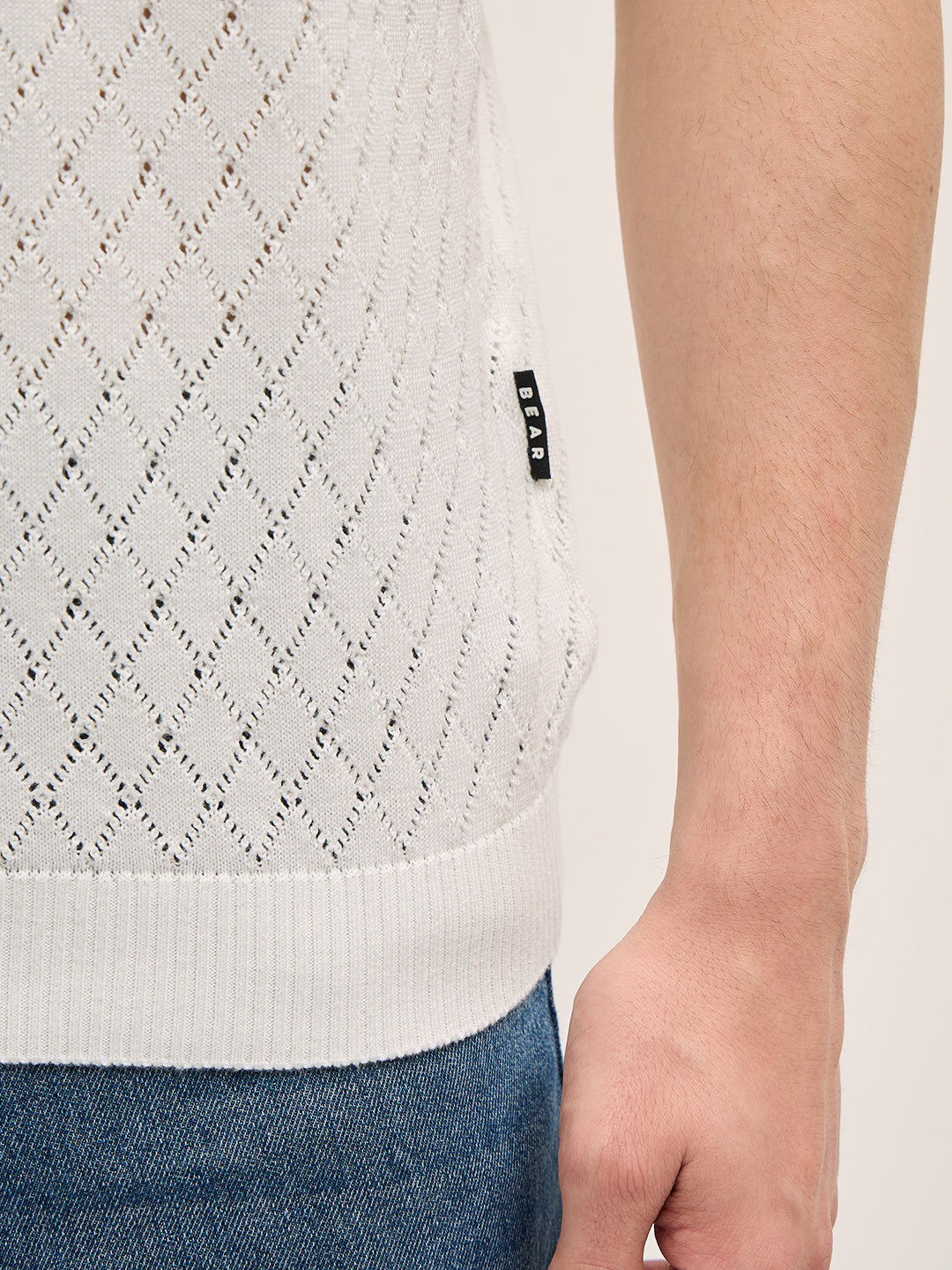 Men White Relaxed Fit Textured Knit Polo