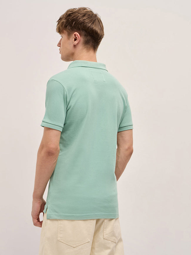 Men Light Green Solid Regular Fit Polo
