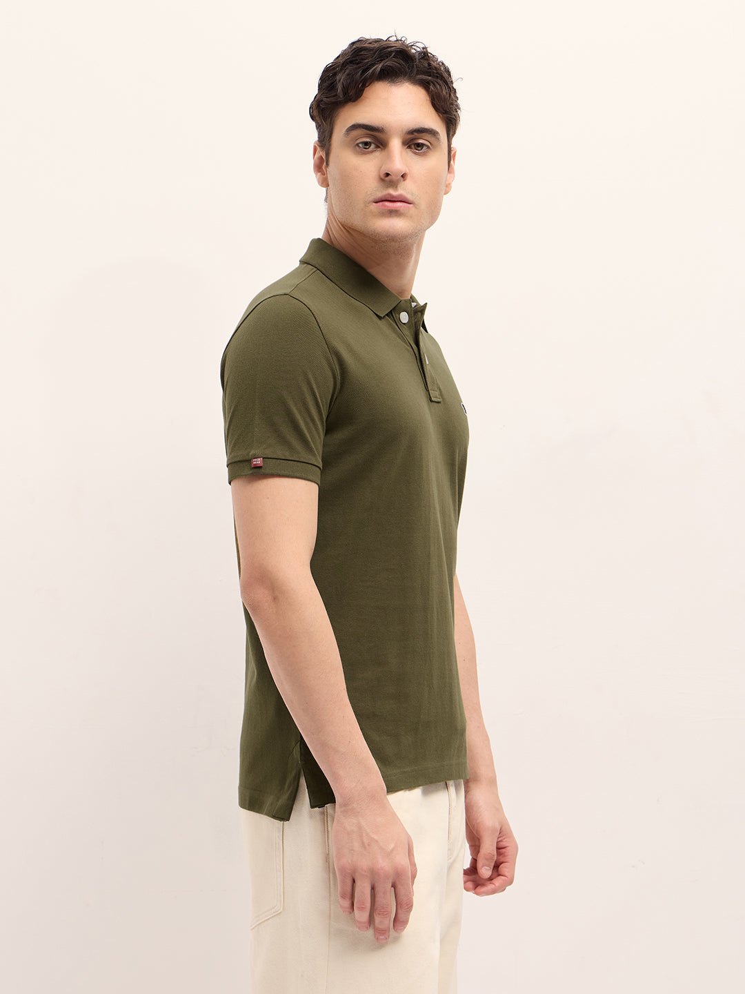 Men Dark Green Solid Regular Fit Polo