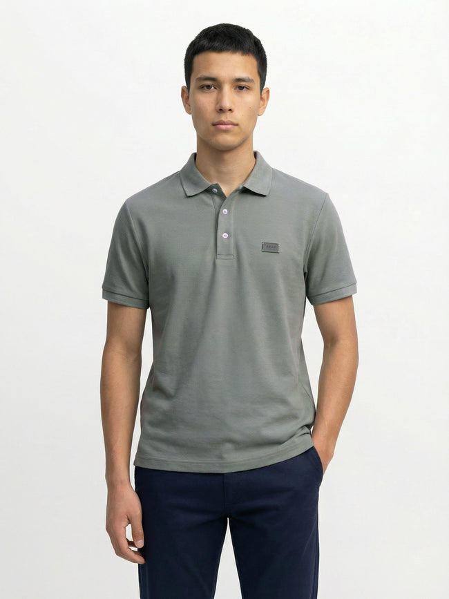 Men Green Solid Cotton Polo T-Shirt