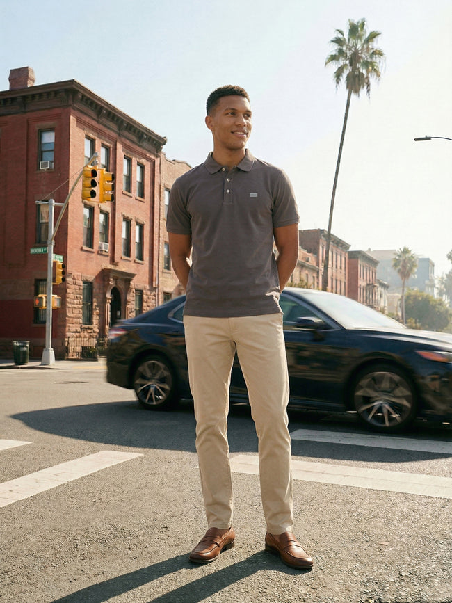 Men Grey Solid Cotton Polo T-Shirt