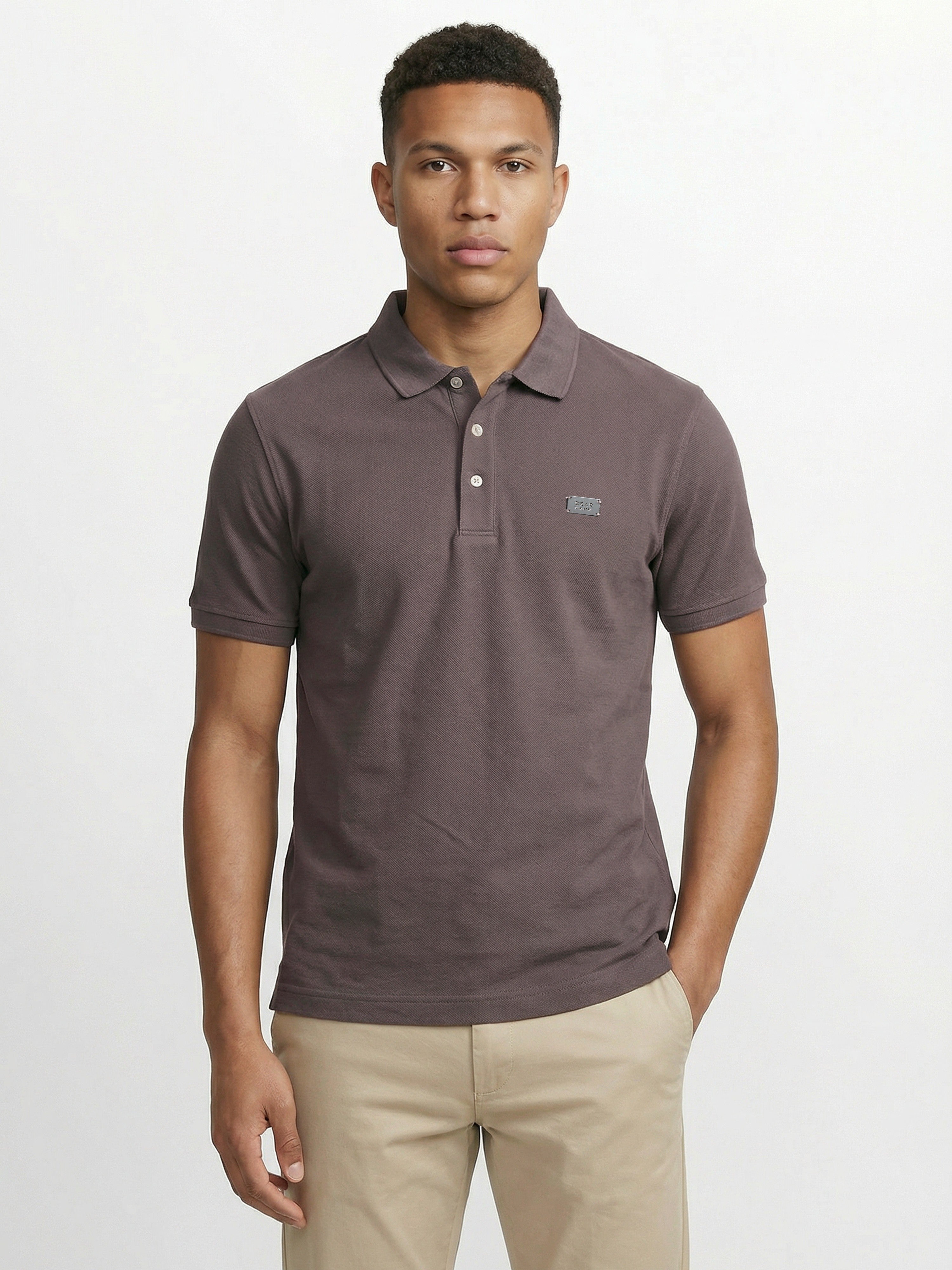 Men Grey Solid Cotton Polo T-Shirt