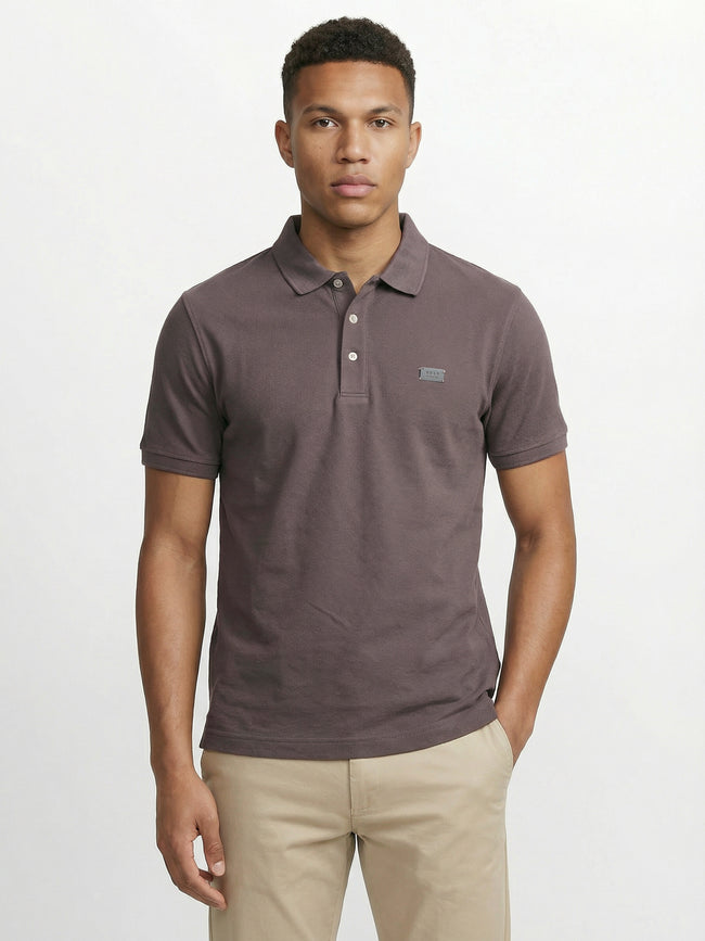 Men Grey Solid Cotton Polo T-Shirt