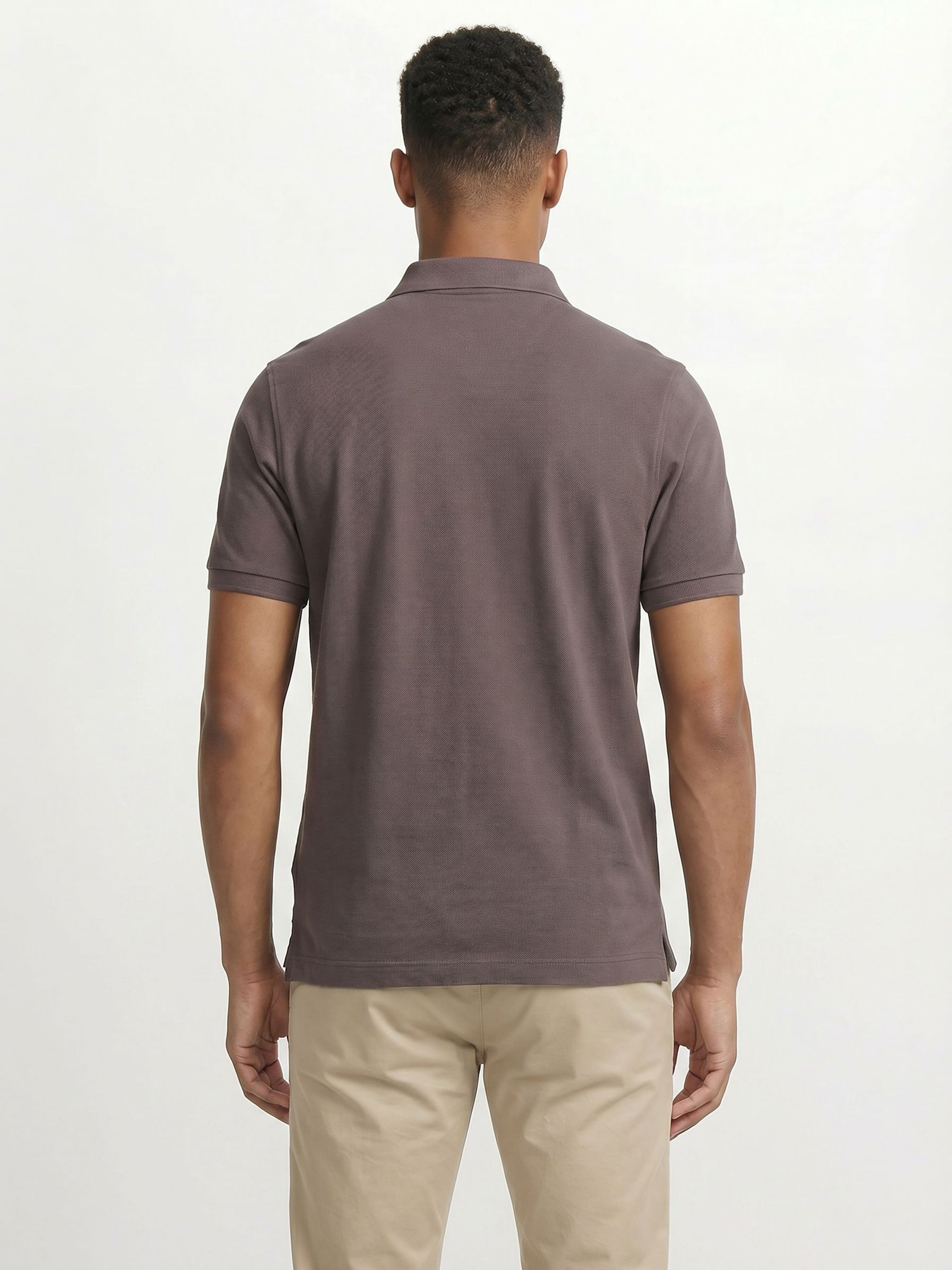 Men Grey Solid Cotton Polo T-Shirt