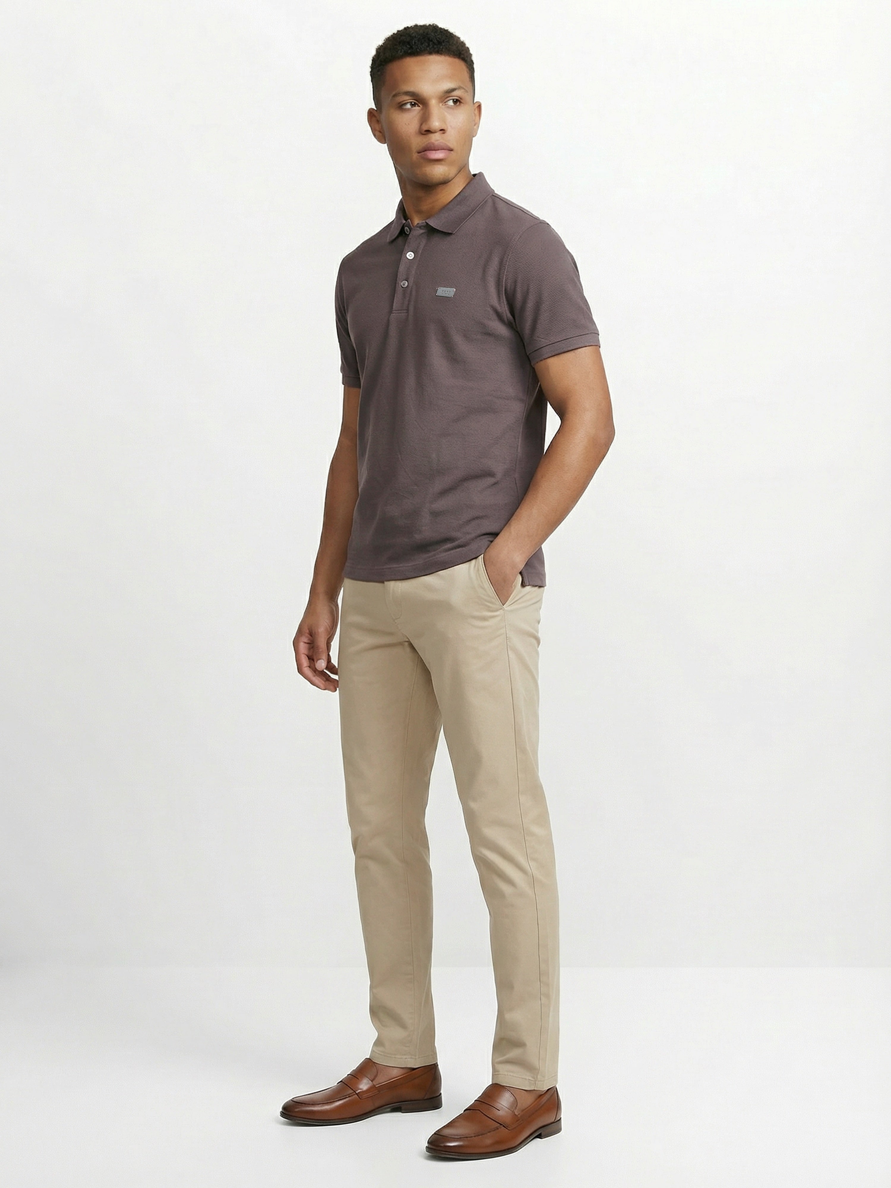 Men Grey Solid Cotton Polo T-Shirt