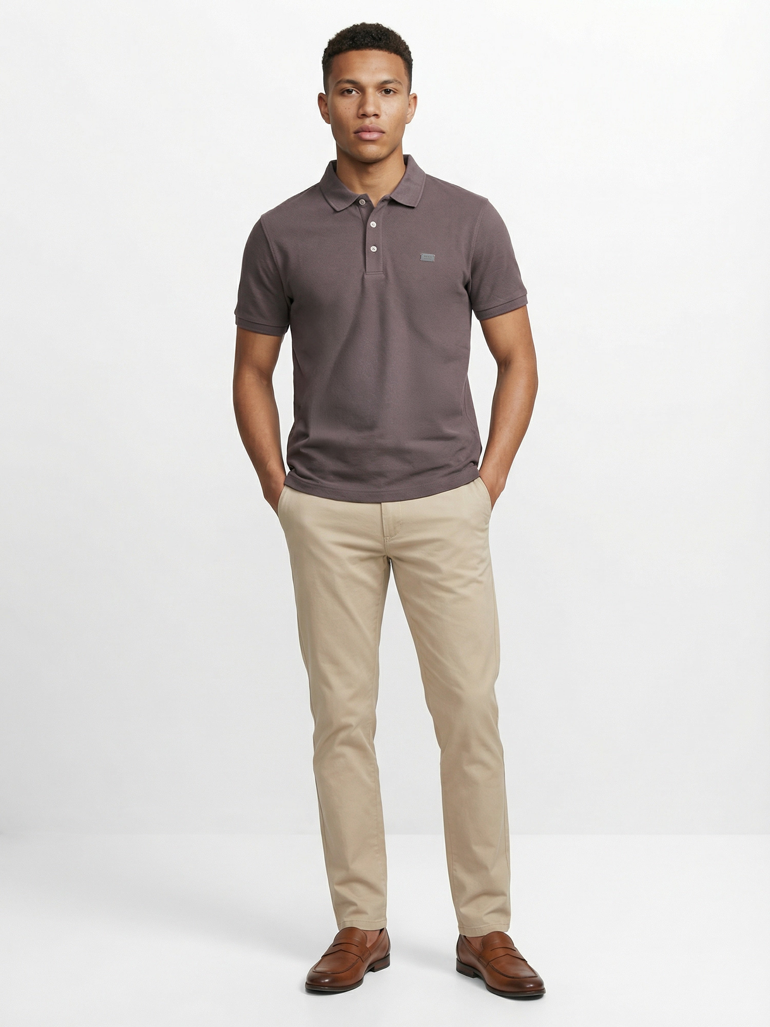 Men Grey Solid Cotton Polo T-Shirt