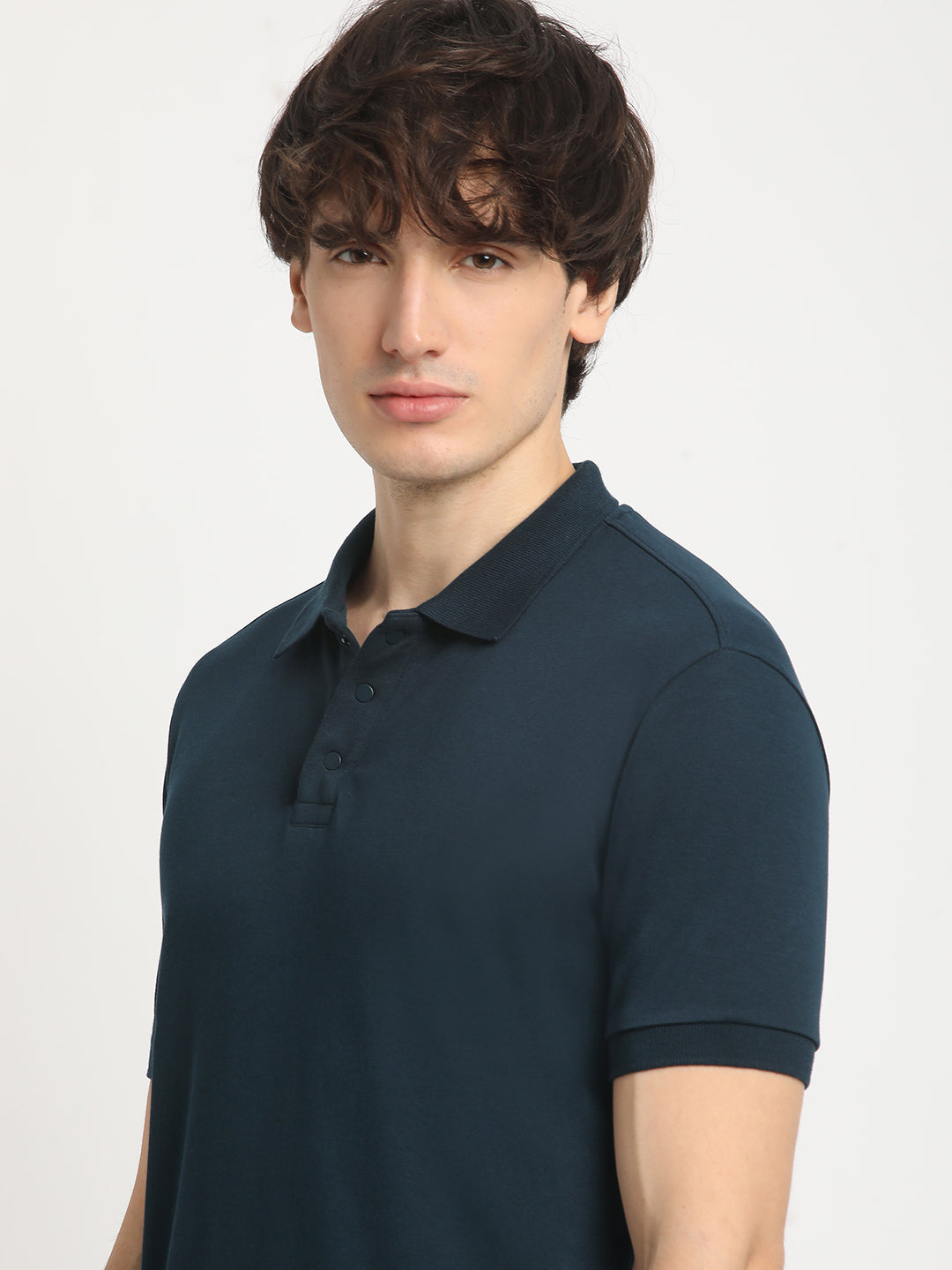 Men Blue Solid Regular Fit Polo Collar Tshirt