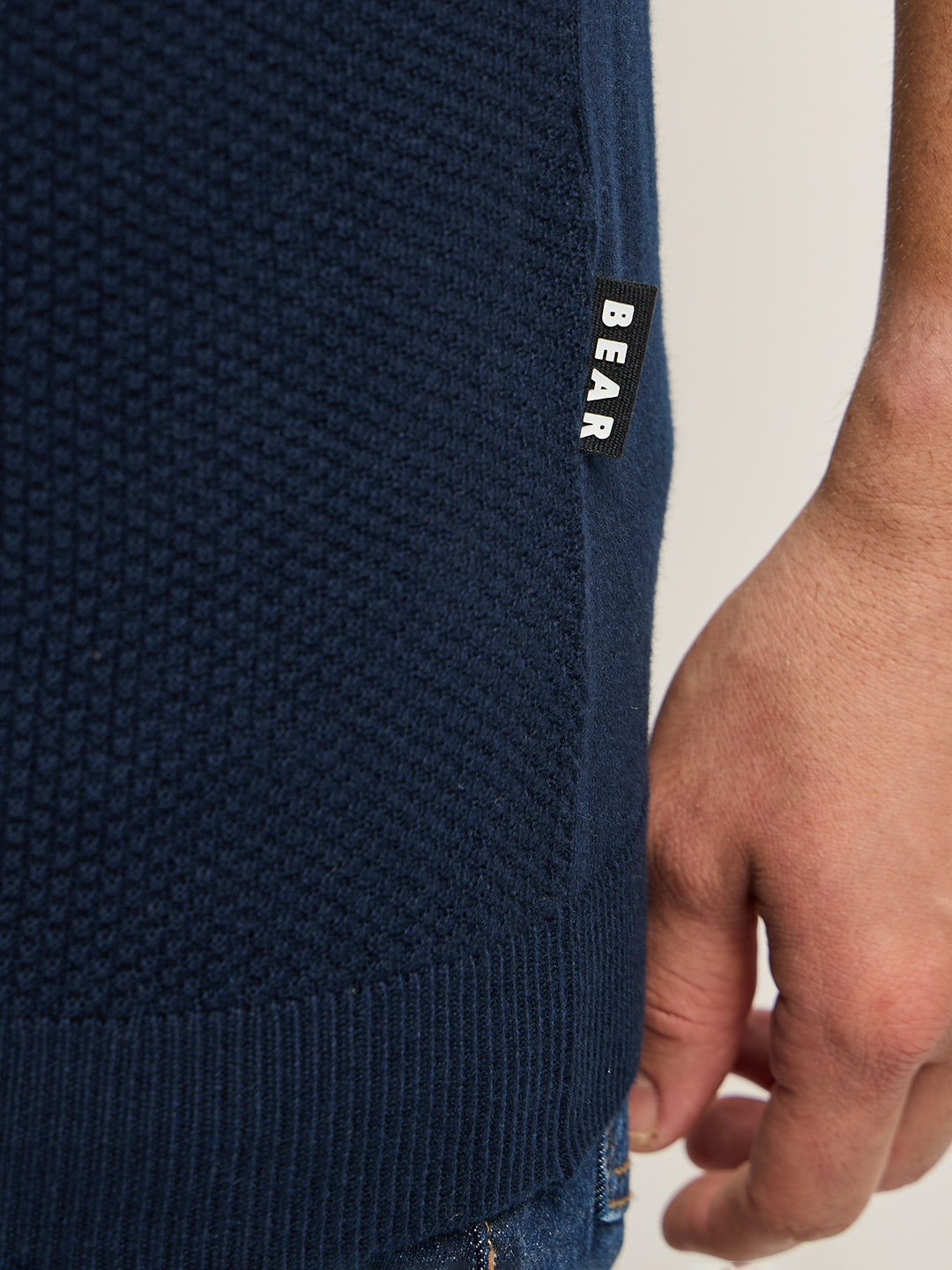 Men Grey and Navy Textured Knit Regular Fit Polo T-shirt