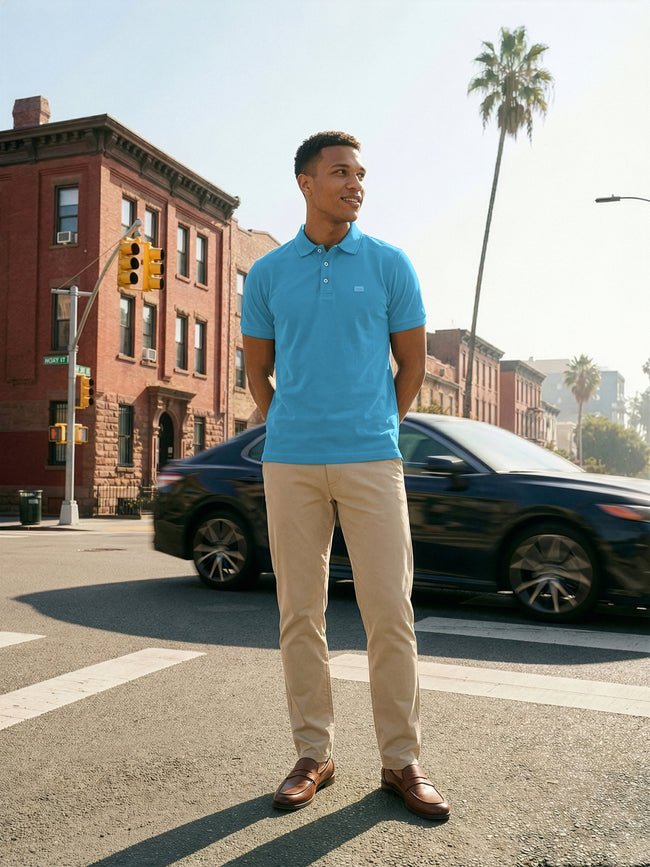 Men Teal Solid Cotton Polo T-Shirt