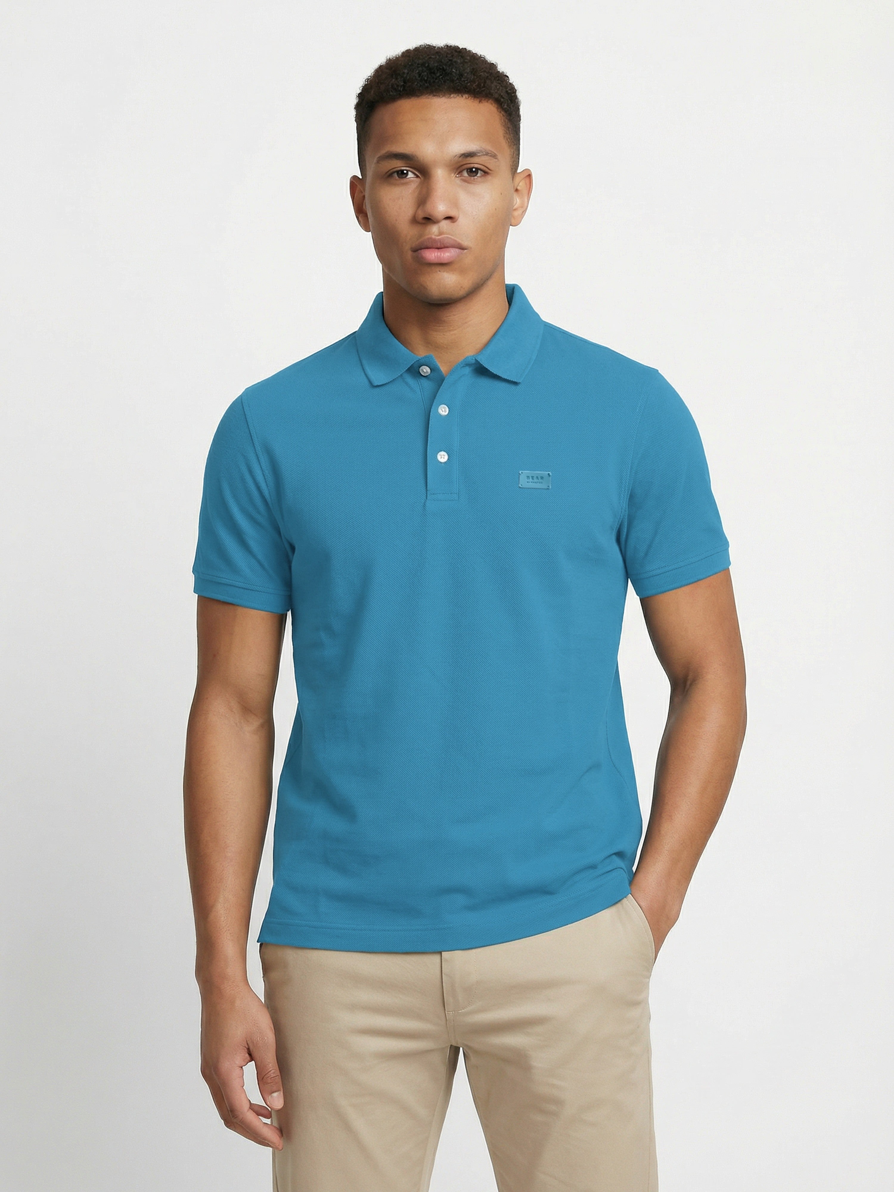 Men Teal Solid Cotton Polo T-Shirt