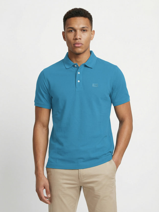 Men Teal Solid Cotton Polo T-Shirt