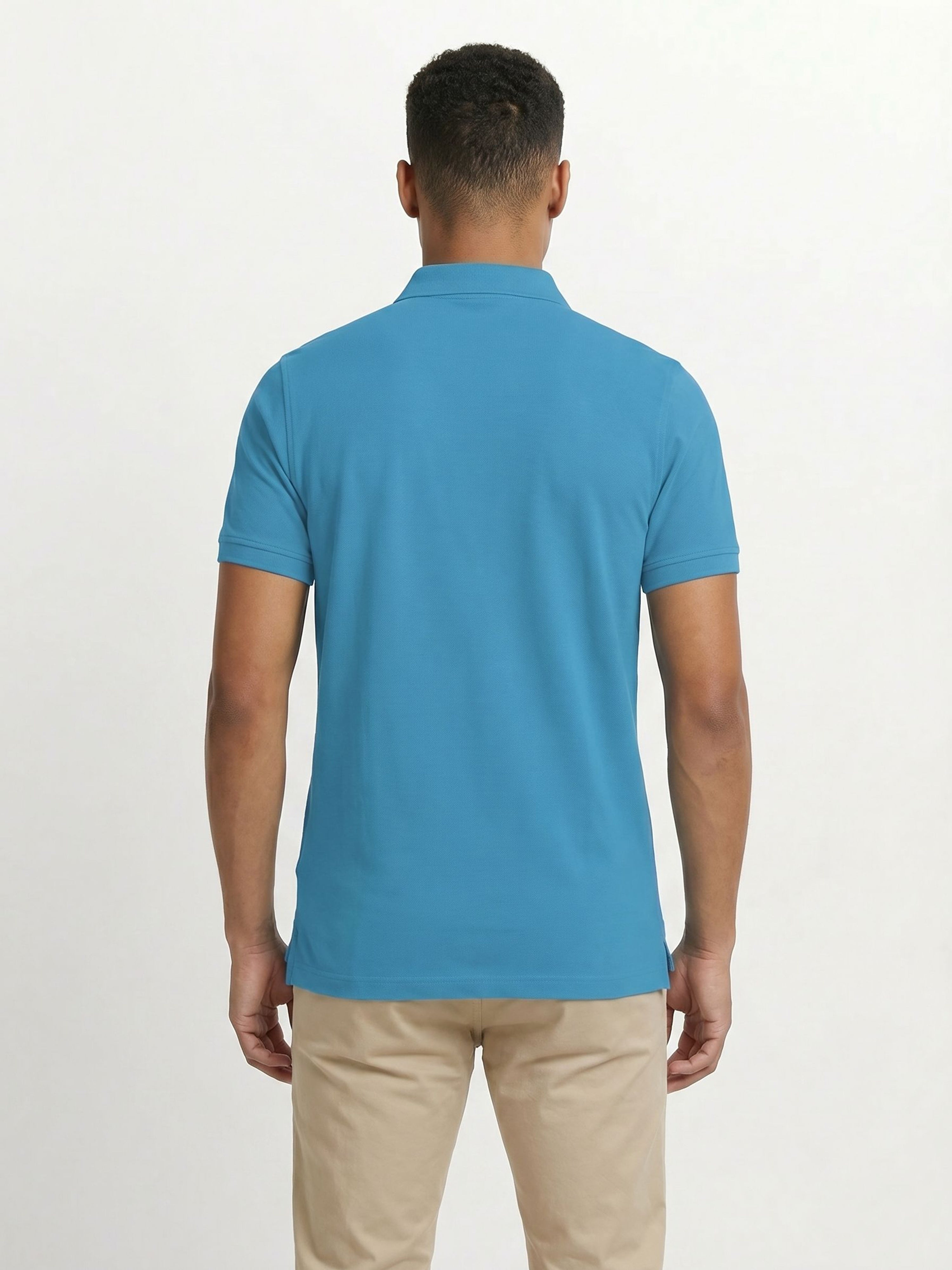 Men Teal Solid Cotton Polo T-Shirt