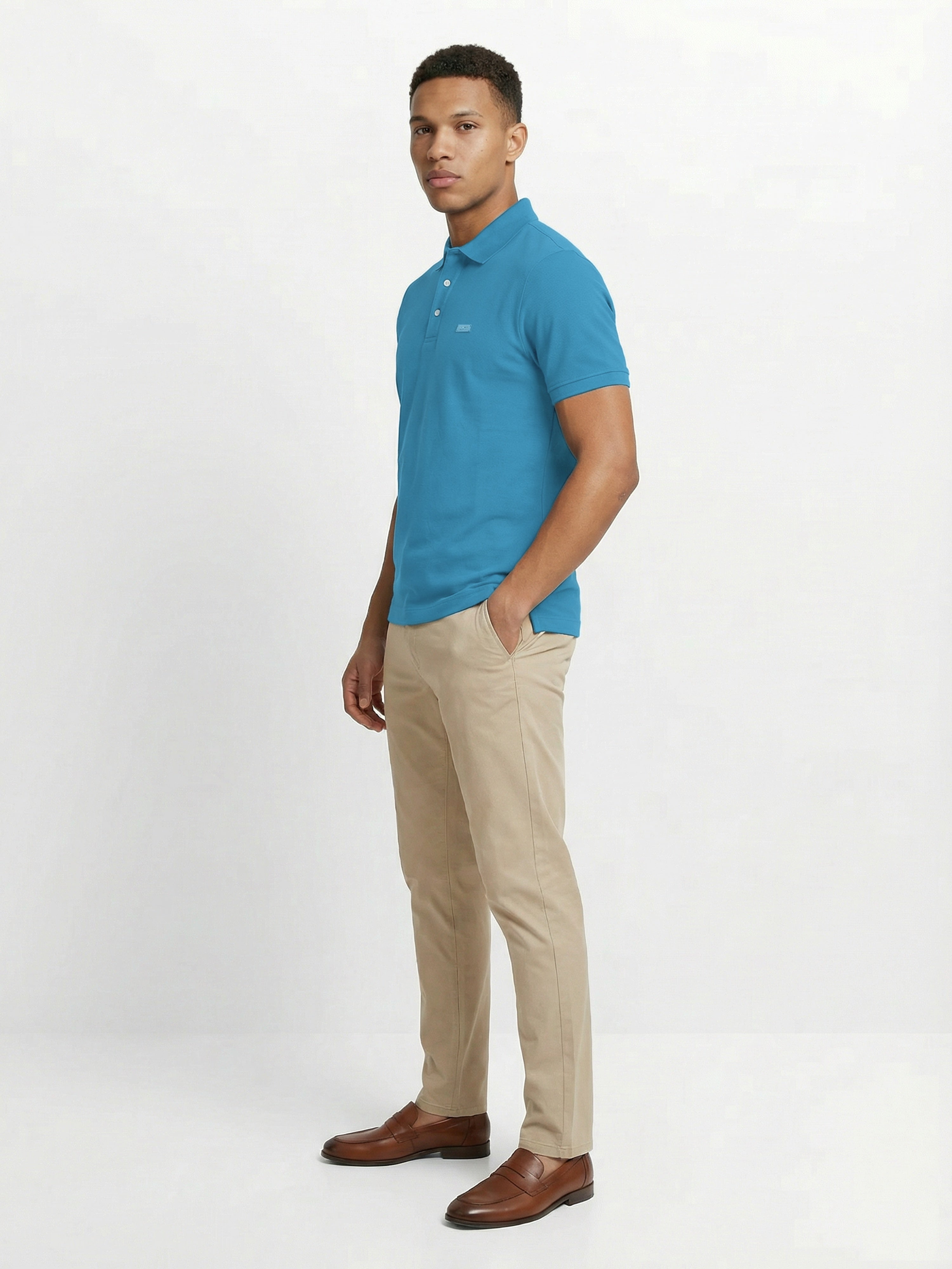 Men Teal Solid Cotton Polo T-Shirt