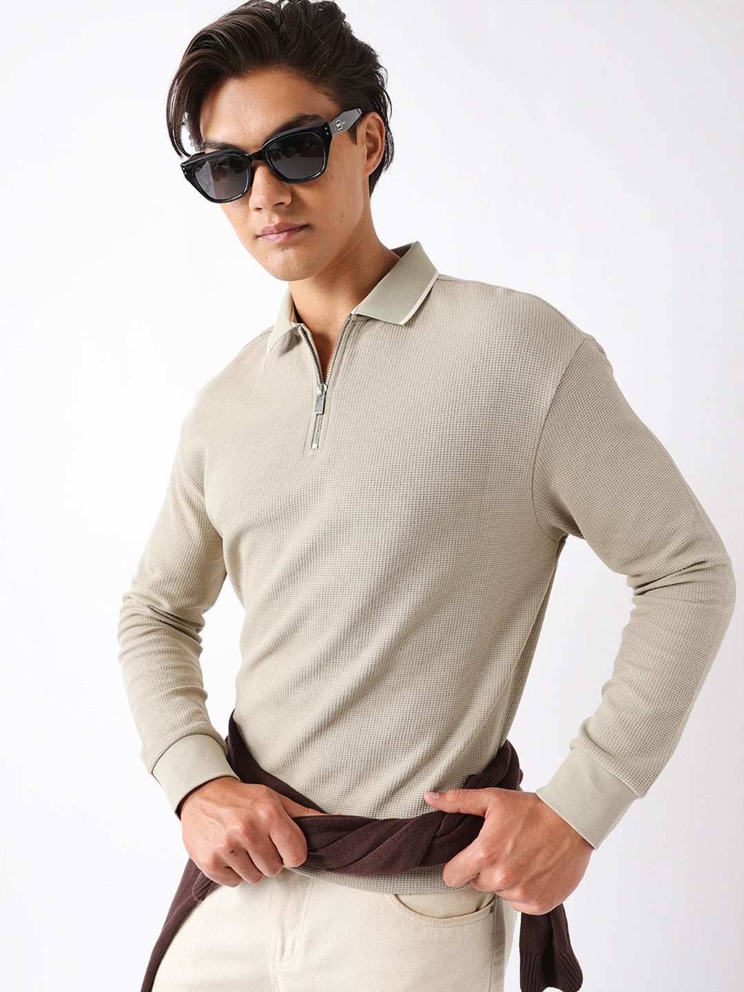 Men Green Cotton Solid Polo T-Shirt
