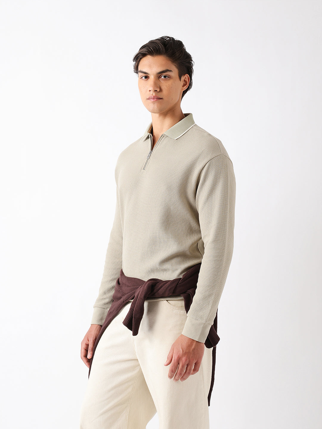 Men Green Cotton Solid Polo T-Shirt