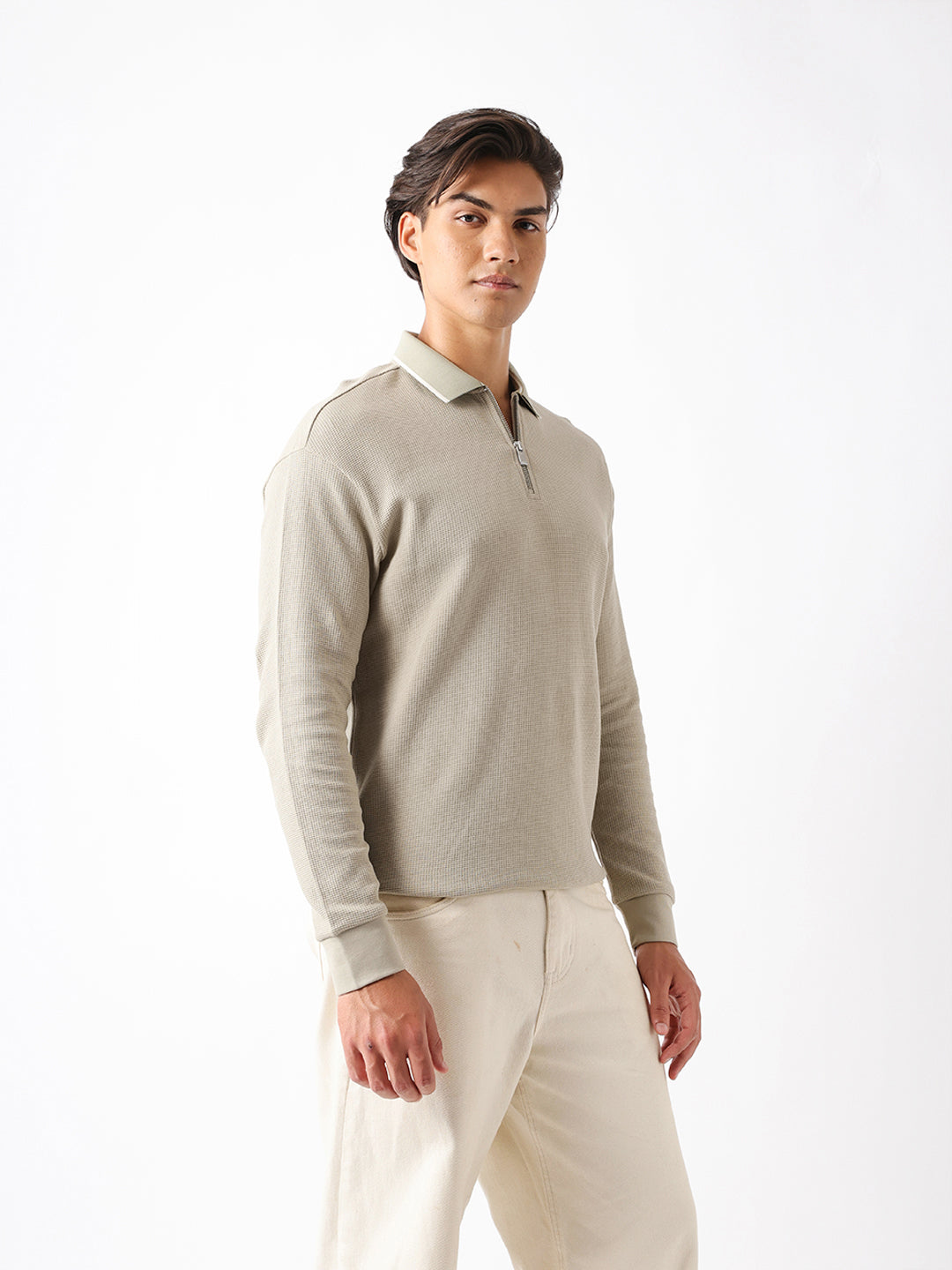 Men Green Cotton Solid Polo T-Shirt