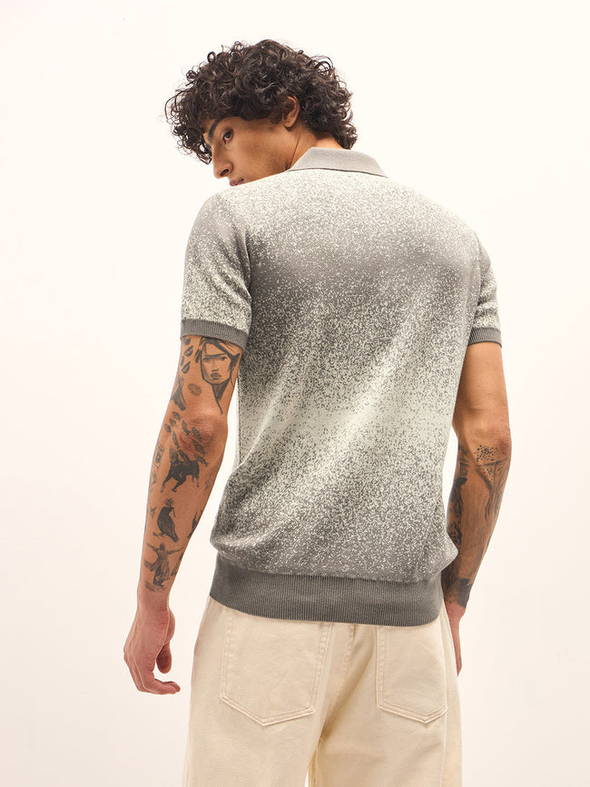 Men Beige and Grey Gradient speckled design Slim Fit Polo