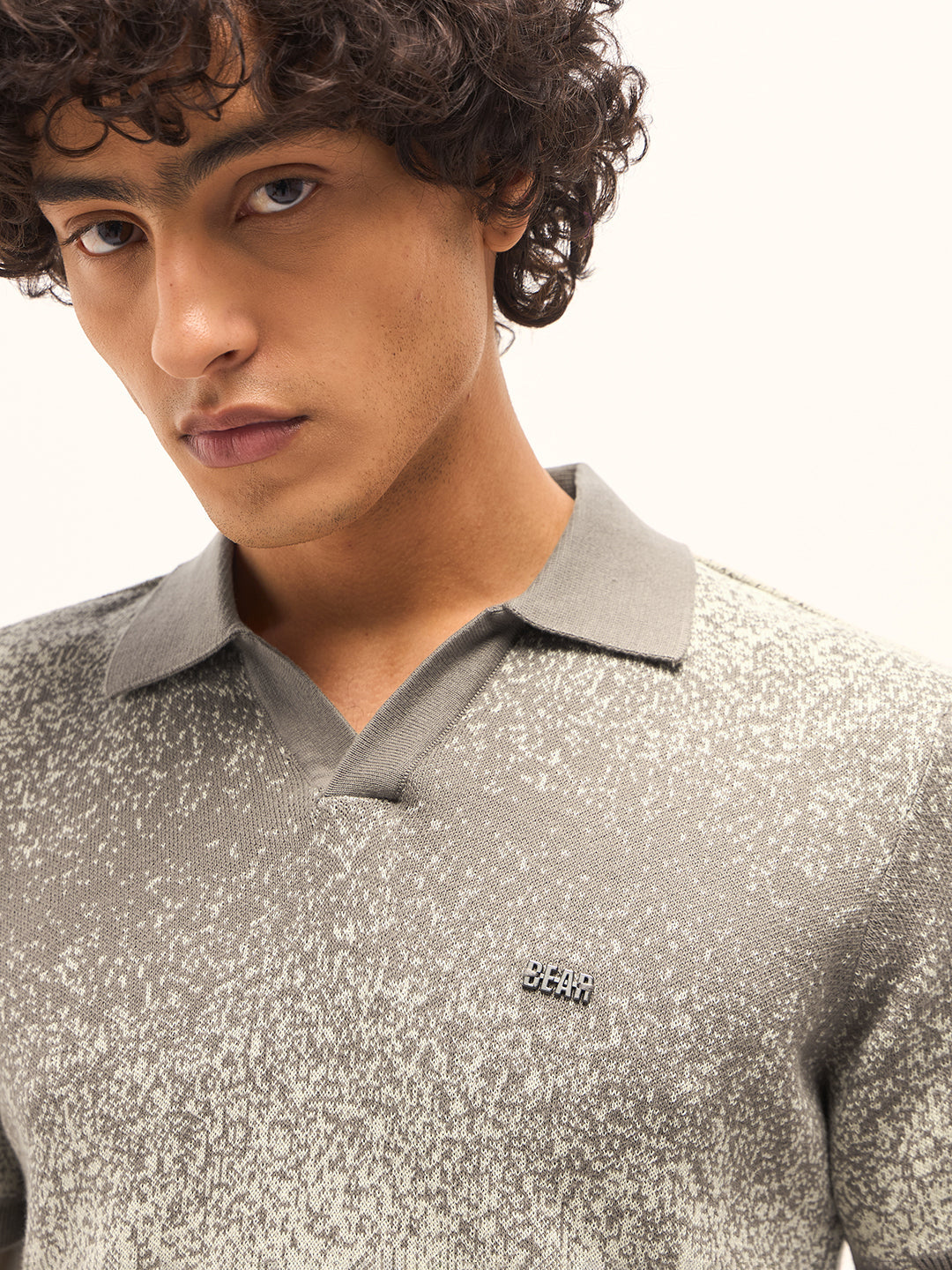 Men Beige and Grey Gradient speckled design Slim Fit Polo