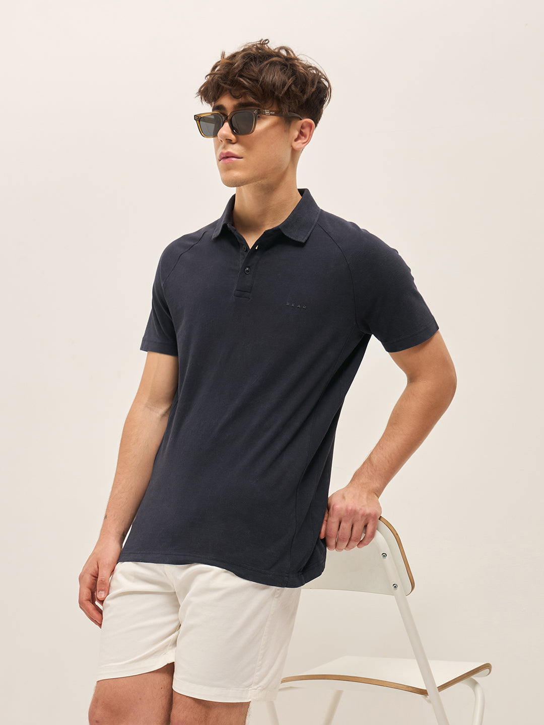 Men Blue Solid Regular Fit Polo Collar T-shirt