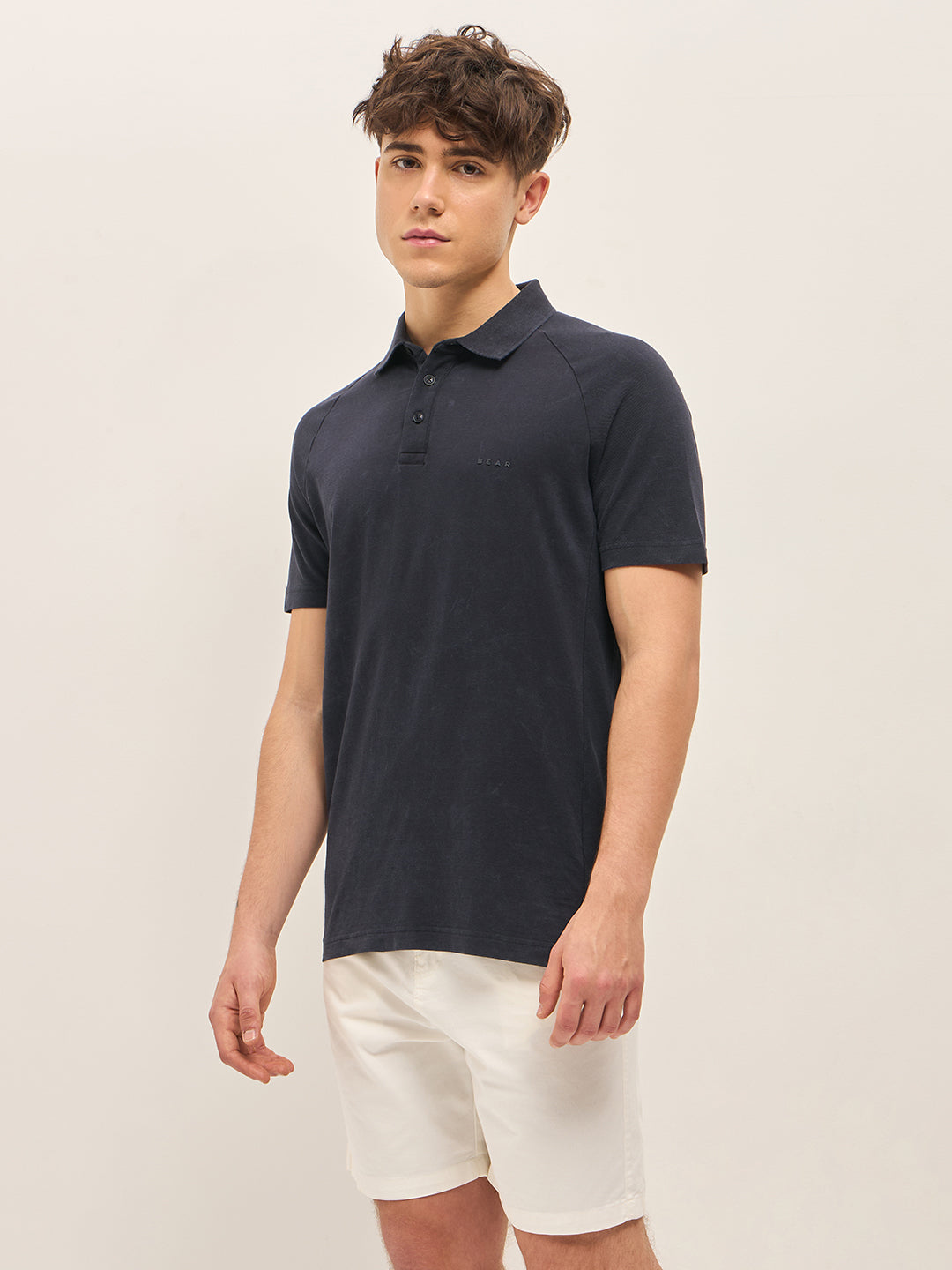 Men Blue Solid Regular Fit Polo Collar T-shirt