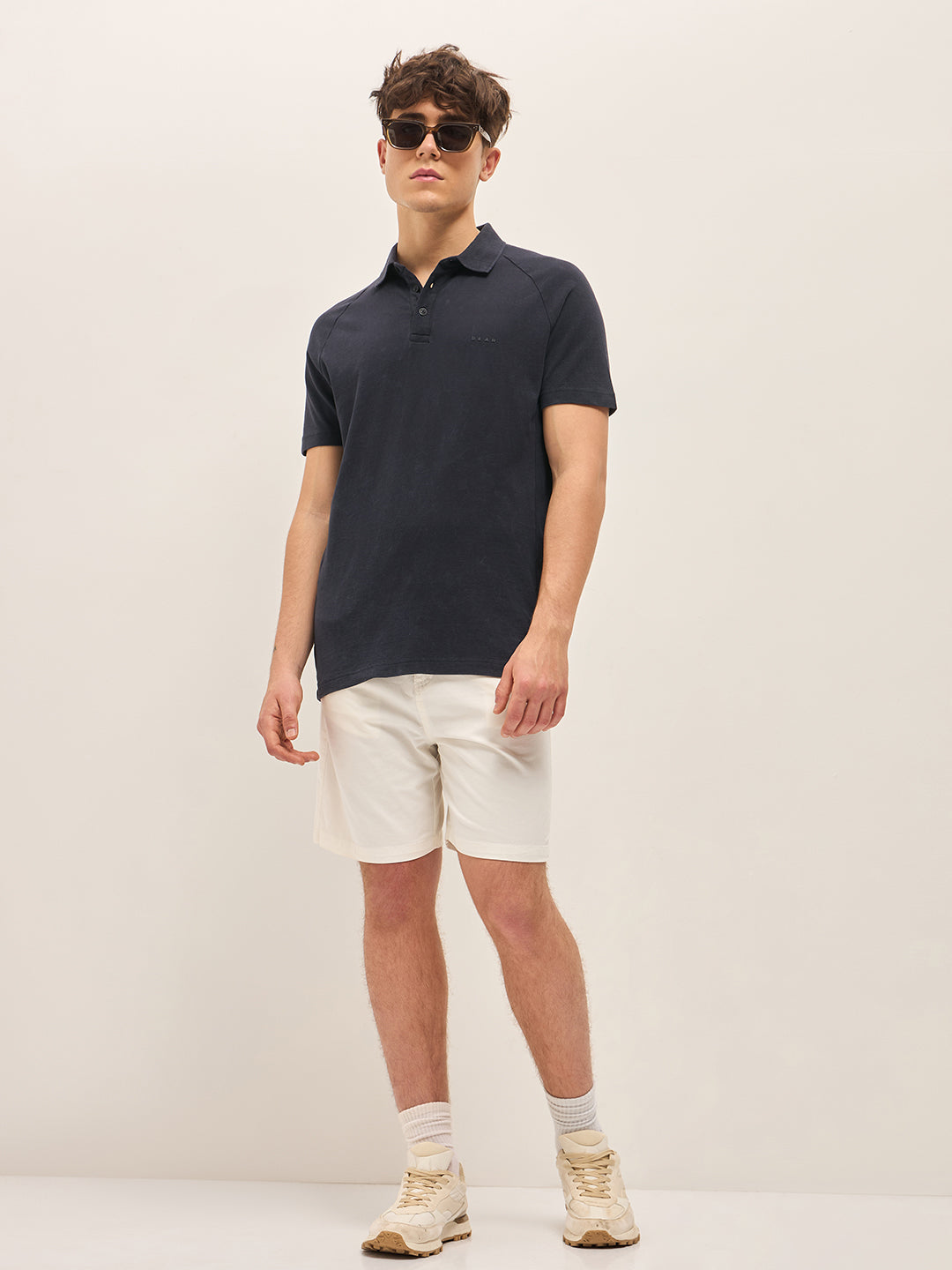 Men Blue Solid Regular Fit Polo Collar T-shirt