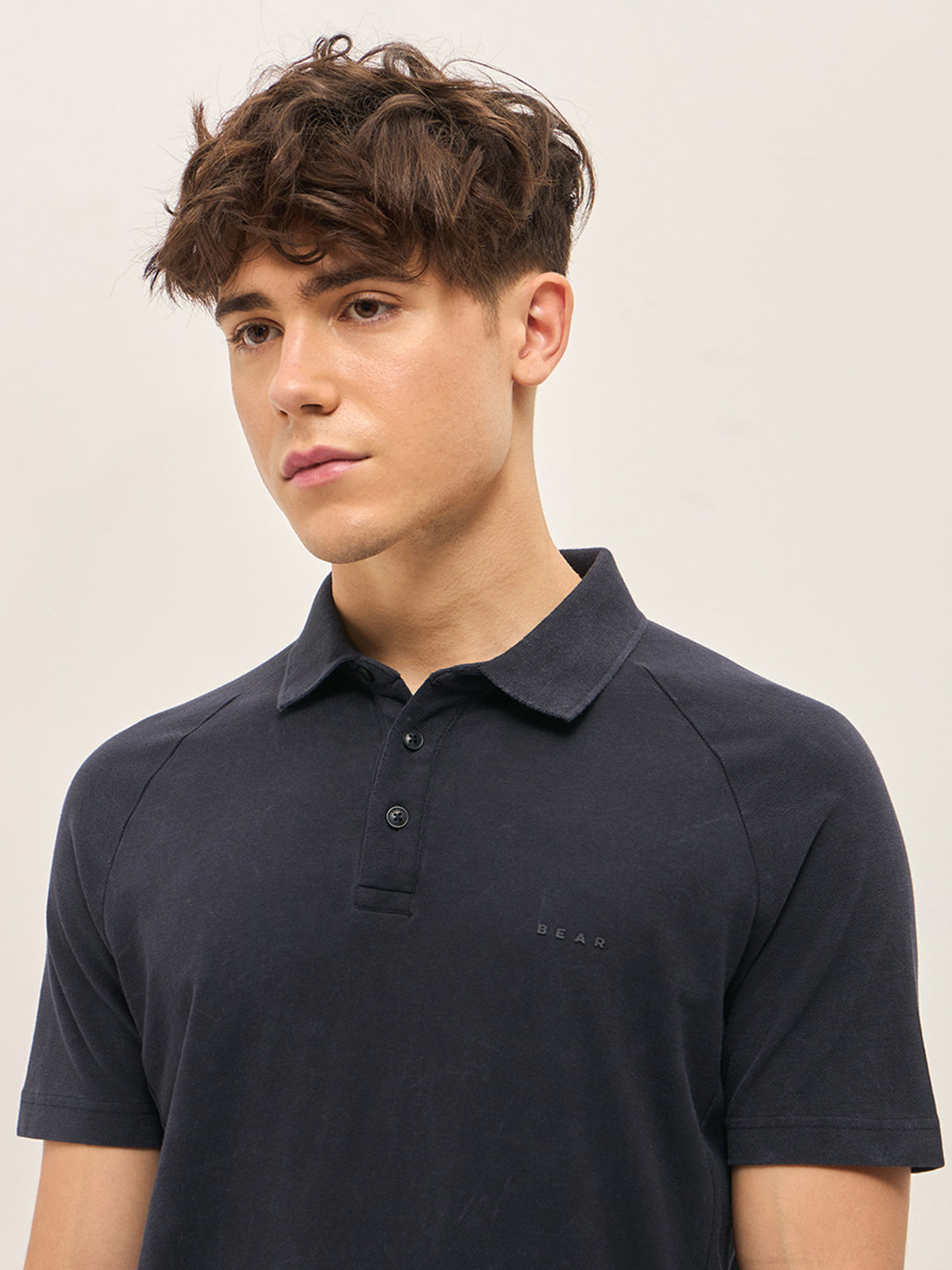 Men Blue Solid Regular Fit Polo Collar T-shirt