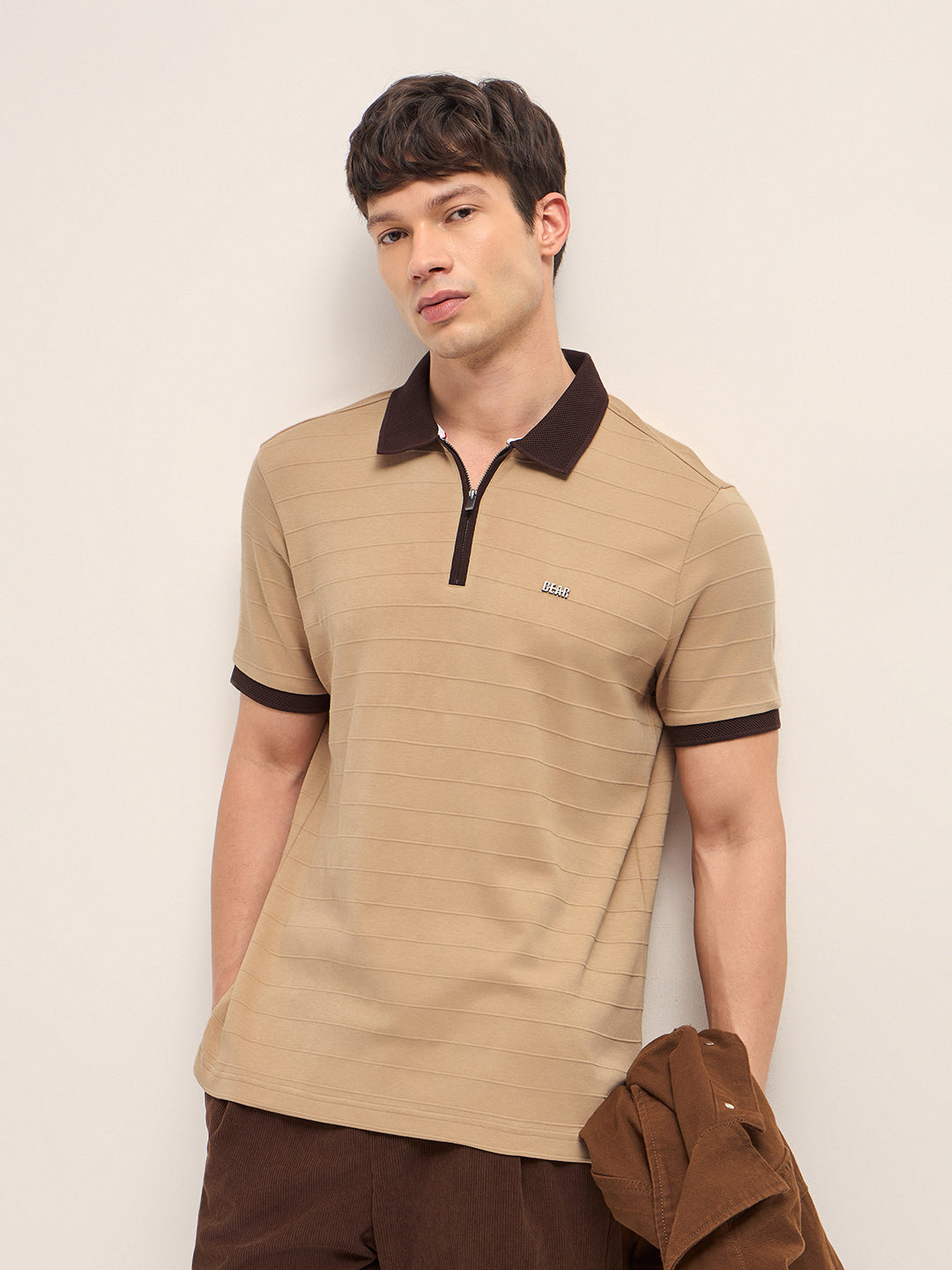 Men Cotton Knitted Striped Polo T-Shirt