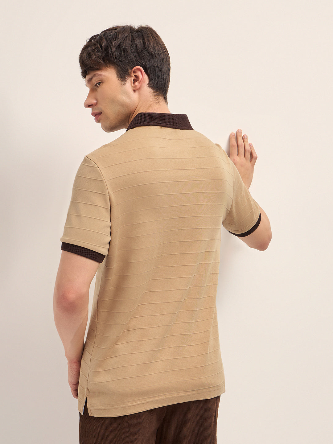 Men Cotton Knitted Striped Polo T-Shirt