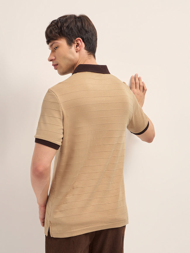 Men Cotton Knitted Striped Polo T-Shirt